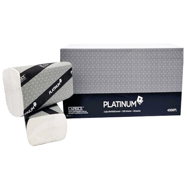 Premium Caprice Platinum 2-Ply Slimfold Paper Towels - 23cm x 23cm (4000 Sheets) | Soft, Absorbent & Eco-Friendly for Kitchen, Bathroom & Office Cleaning