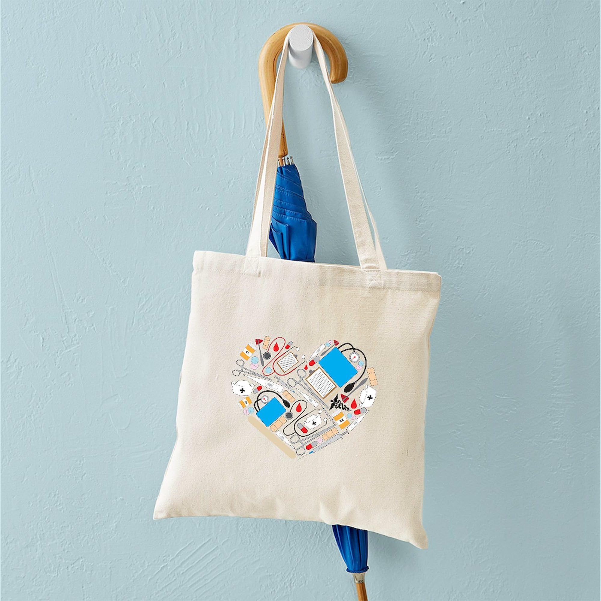 Nursing Tools Heart Tote Bag - Natural Canvas Reusable Shopping Bag for Nurses & Healthcare Workers - Perfect for Work, Groceries & Daily Use