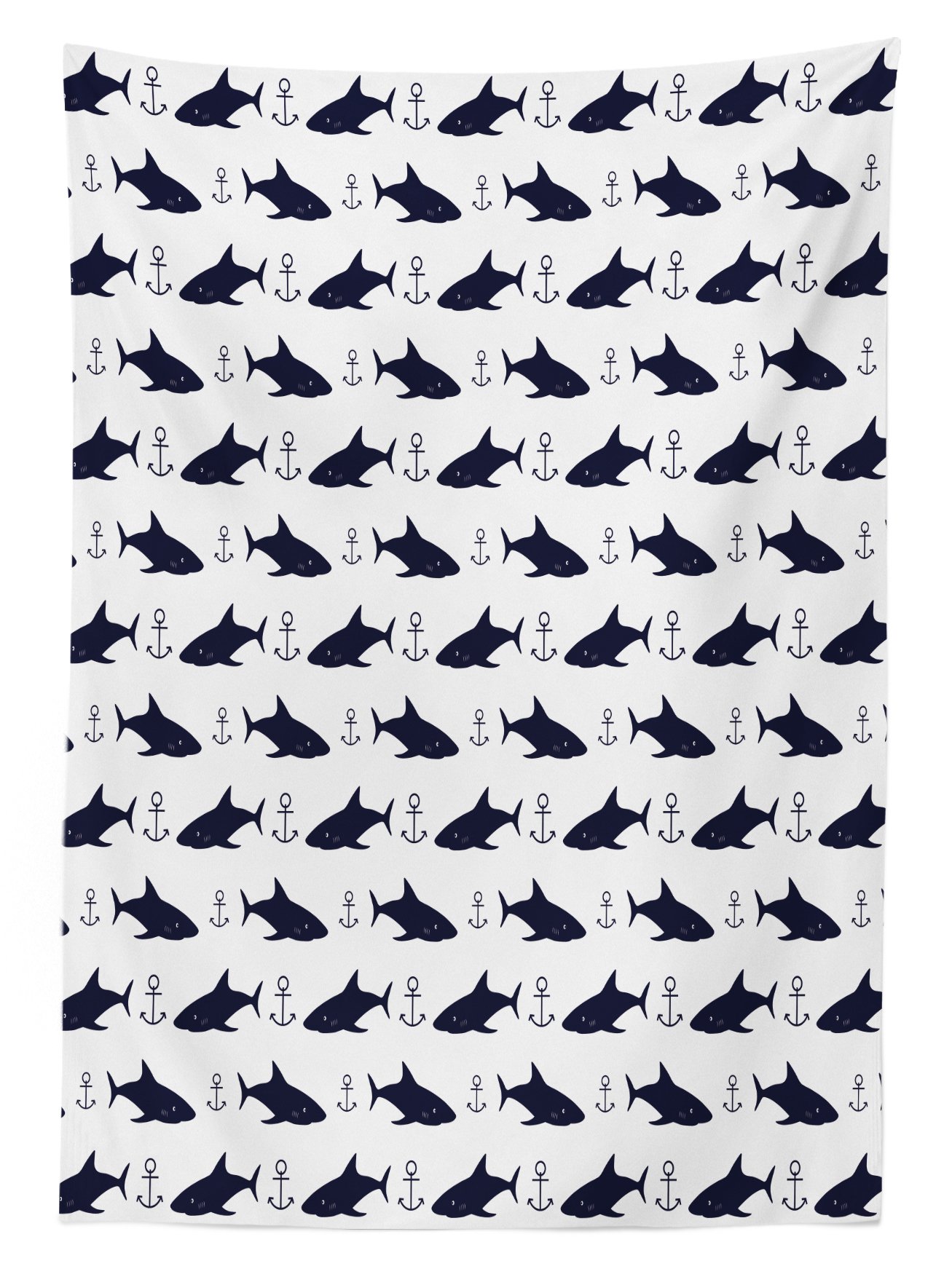 Ambesonne Waterproof Outdoor Tablecloth - Modern Anchor & Shark Design, Washable Picnic Table Cover 58x104 Inches, Indigo & White - Perfect for Beach Parties, BBQs, and Outdoor Dining