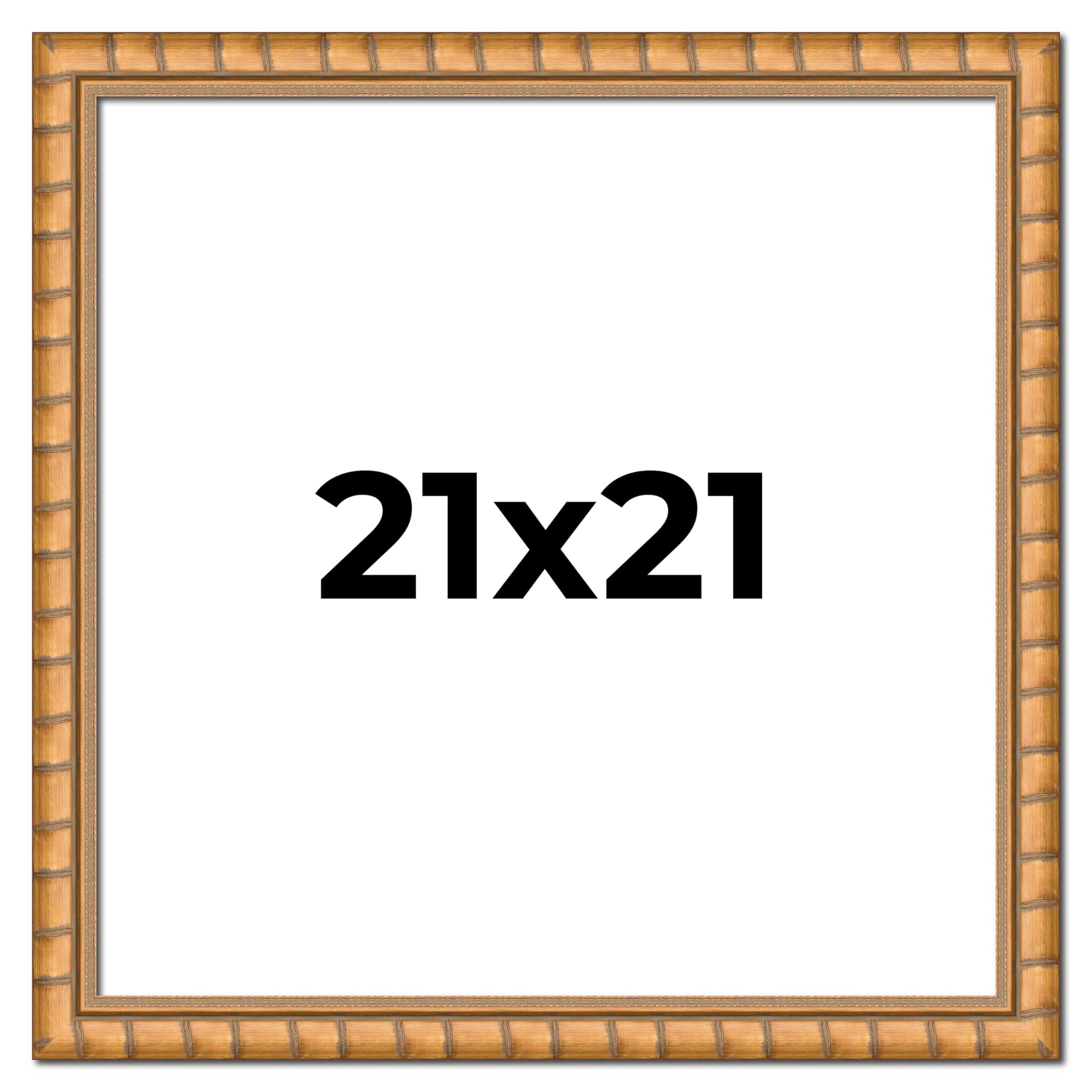 21x21 Inch Gold Real Wood Picture Frame - 1.5 Inch Width, 0.5 Inch Depth - Rustic Bamboo Photo Frame with UV Acrylic, Foam Backing & Hanging Hardware - Perfect for Wall Decor, Wedding Photos & Home Gallery Display