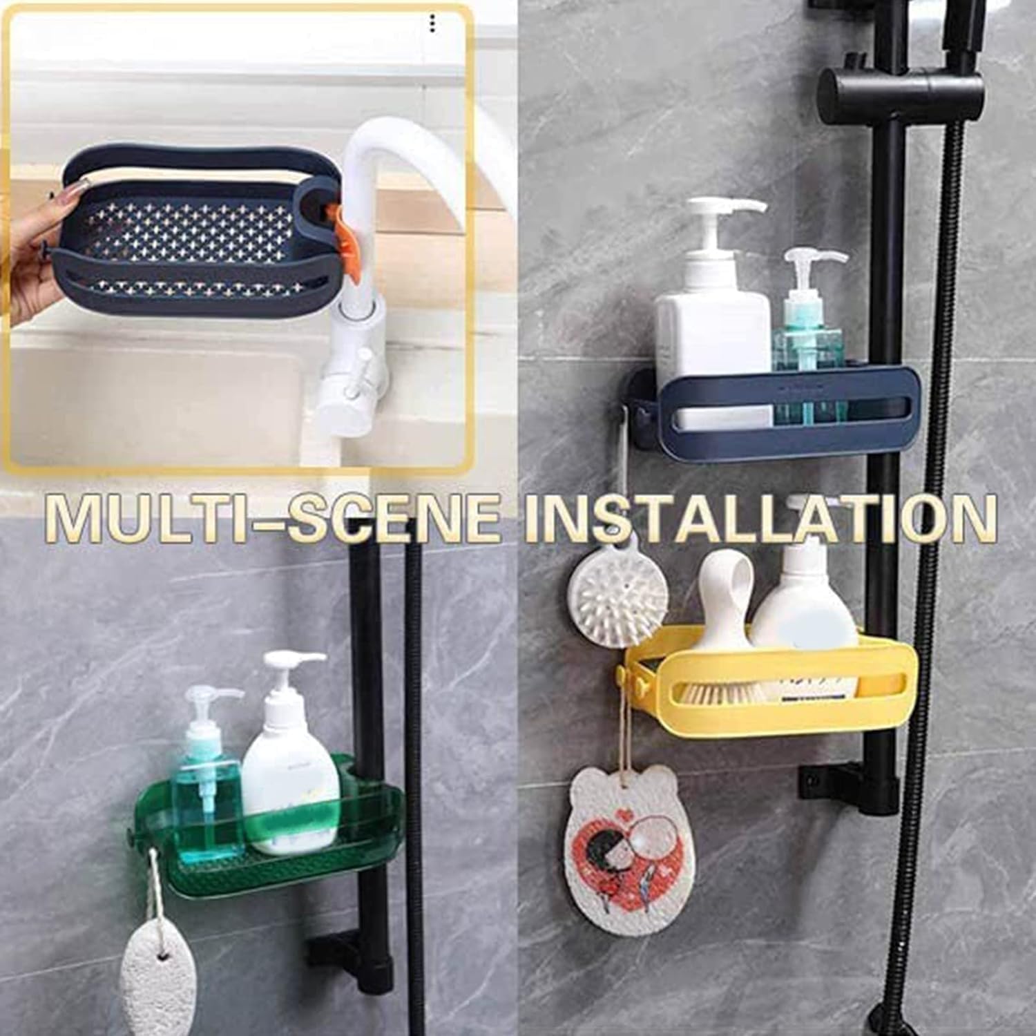 Arkit Plastic Faucet Drain Basket - Sink Organizer & Sponge Drain Rack with Wall Mount - Yellow | Kitchen Sink Storage for Sponges, Soap & Utensils | Perfect for Small Kitchens, RVs & Bathrooms