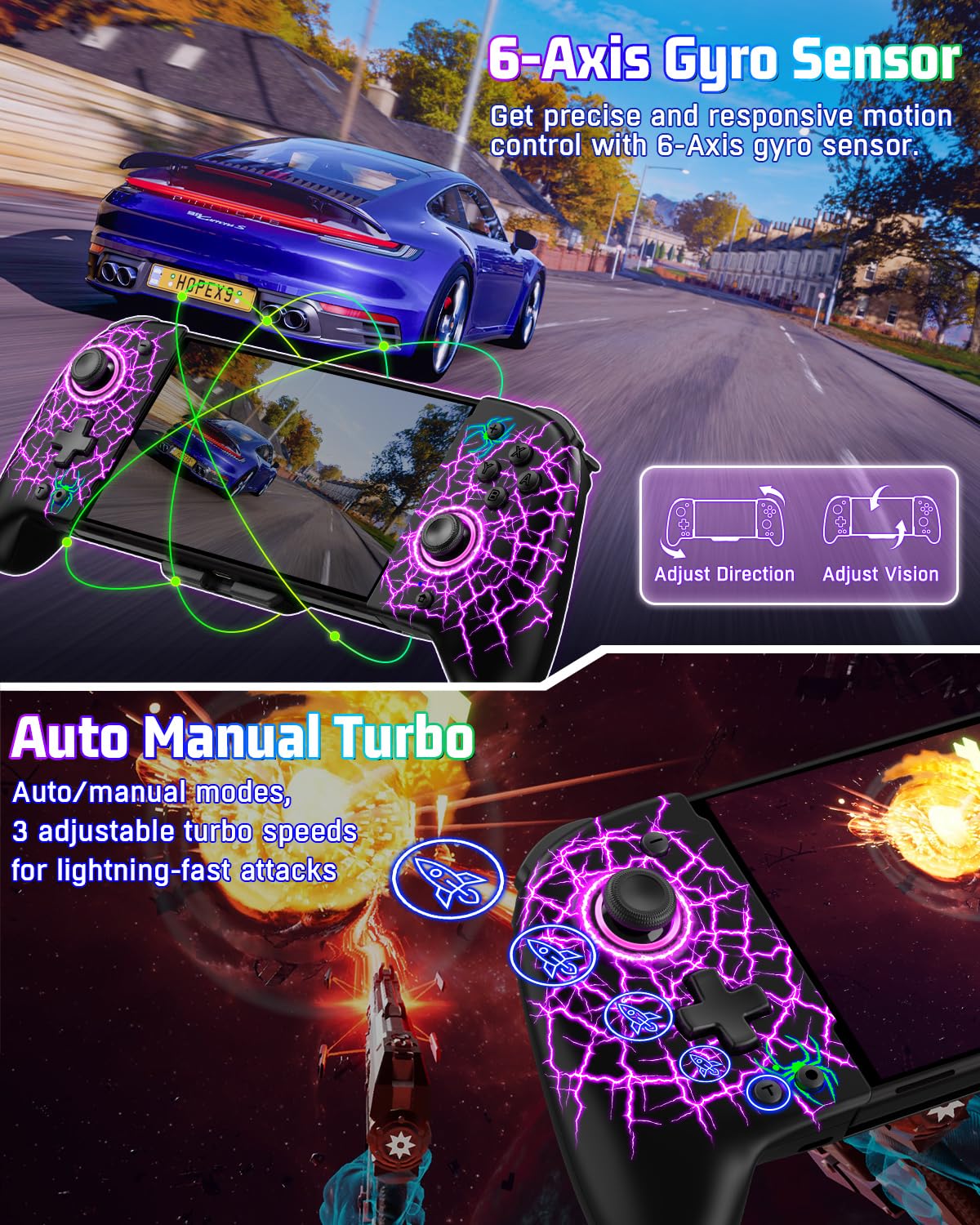 Wireless Pro Controller for Nintendo Switch & Switch OLED - Ergonomic Full-Size Joypad with One-Piece Design | Perfect for Handheld Mode Gaming, Multiplayer Sessions & Long Play Comfort