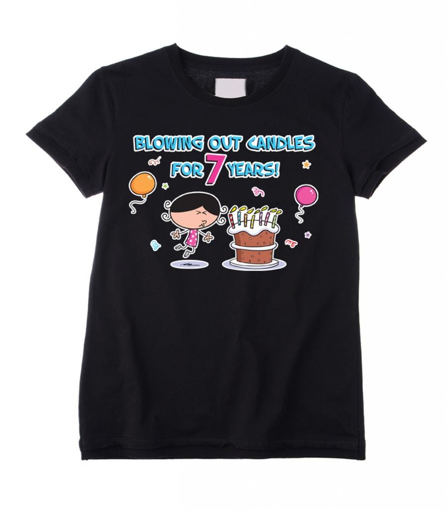 7th Birthday Tribal T-Shirt for Big Girls - Cute Blowing Out Candles Design | Perfect for Birthday Parties, Celebrations & Gifts