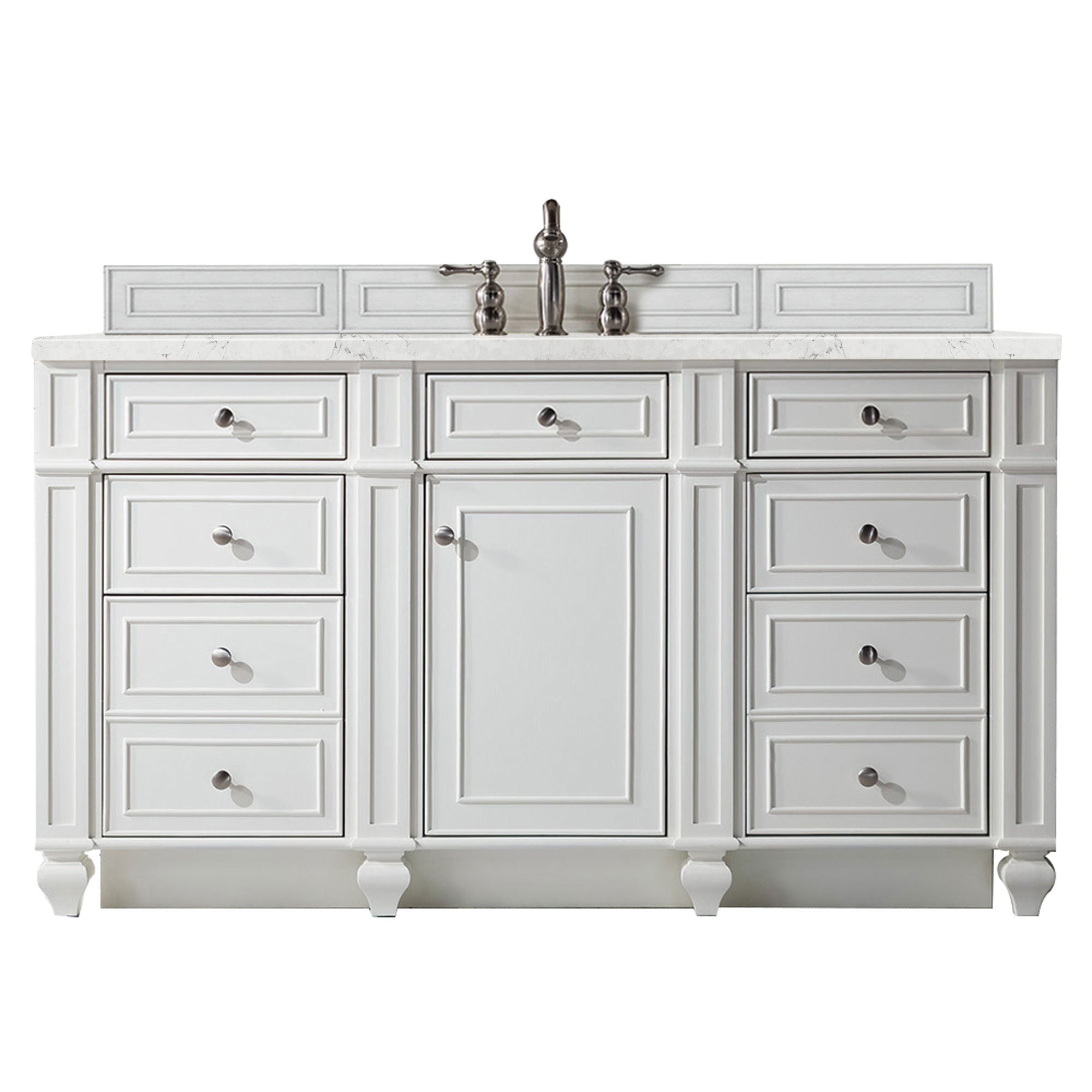 Bristol 60 Inch Single Bathroom Vanity with 3CM Eternal Jasmine Pearl Quartz Top in Bright White - Perfect for Modern Bathrooms, Master Suites & Home Renovations