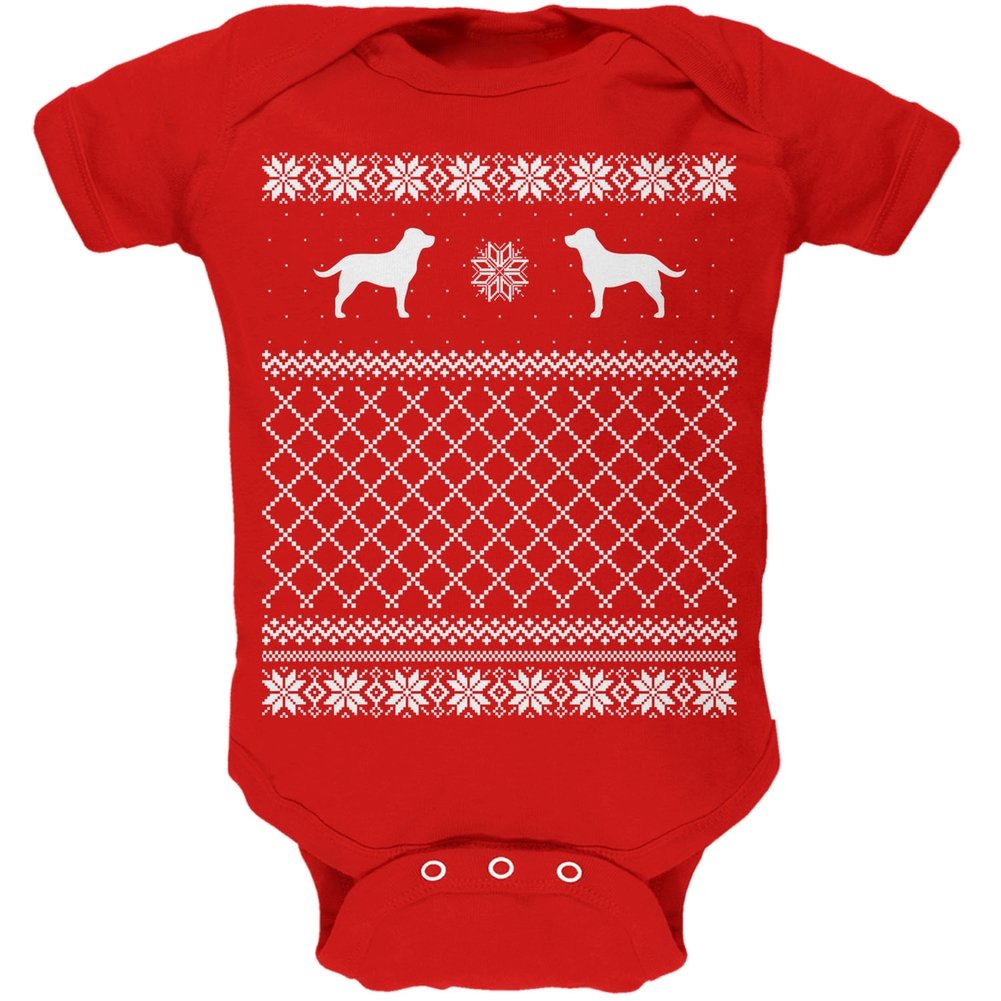 Chocolate Lab Ugly Christmas Sweater - Red Soft Baby Onesie | Festive Holiday Outfit for Christmas Parties & Family Photos
