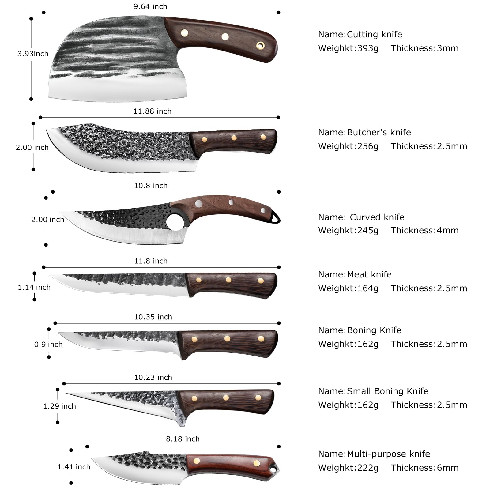 Premium 8-Piece Butcher Knife Set with Roll Bag - Professional Chef Knives for Meat Cutting, Viking Cleavers with Ergonomic Handles - Hand Forged Stainless Steel Kitchen Knife Set for Home Cooking, BBQ, Camping & Outdoor Adventures