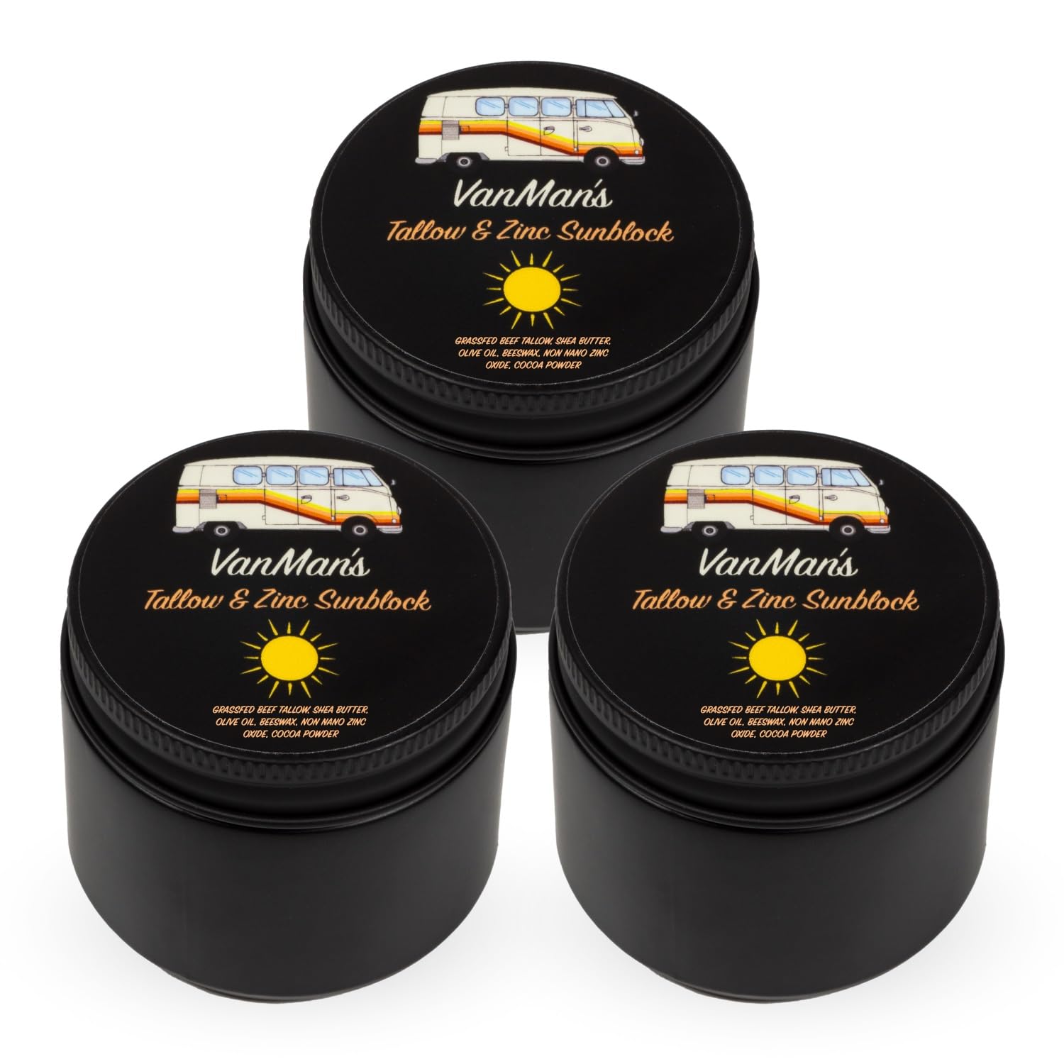 Vanman's Natural Zinc & Tallow Sunscreen SPF 20 (3 Pack) - Water Resistant Mineral Sunscreen with Olive Oil & Beeswax - Non-Nano Zinc Oxide Sun Protection - 2.5 oz - Perfect for Beach, Hiking & Outdoor Activities