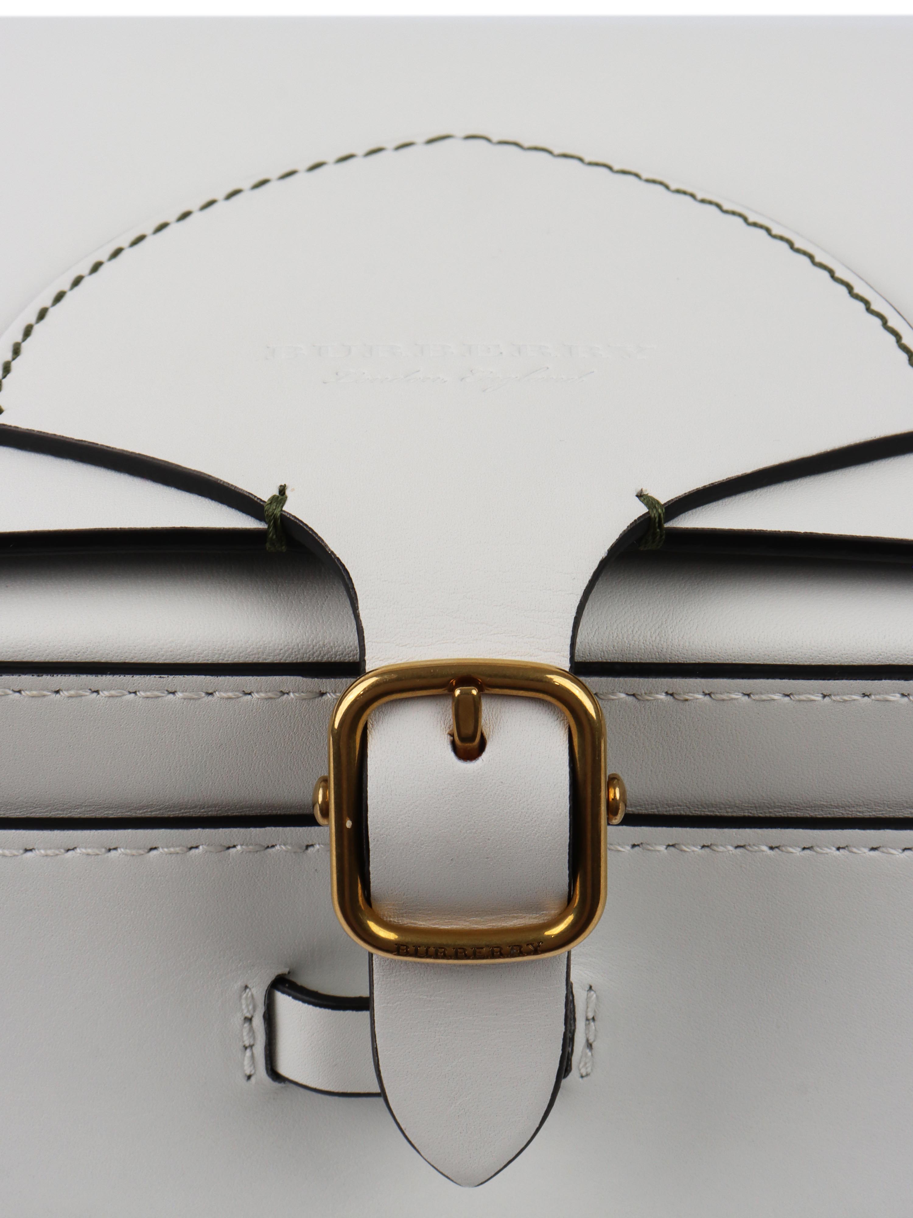 Burberry White Leather Satchel Handbag for Women - Stylish Crossbody Purse for Work, Travel & Everyday Use