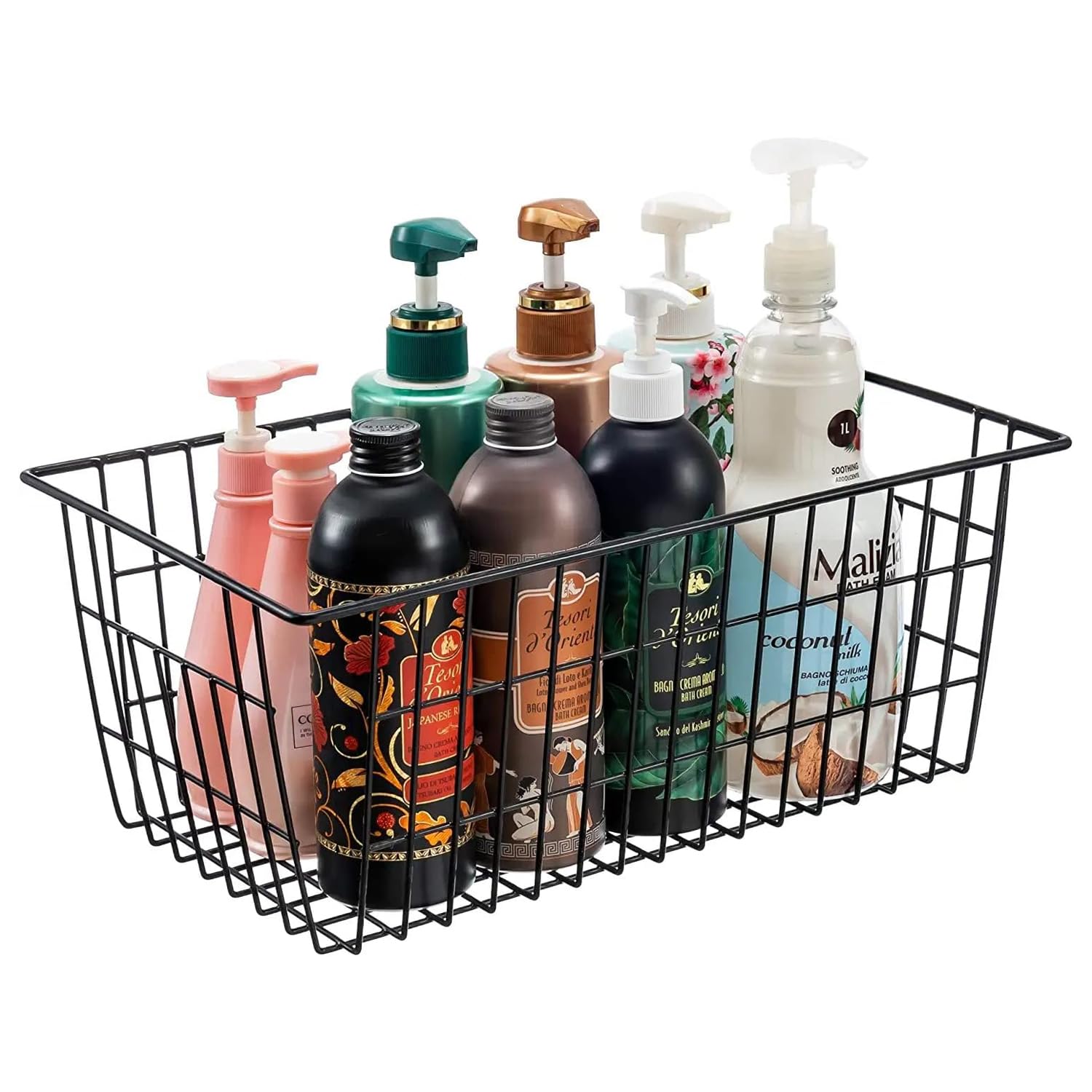 Redrubbit Wire Storage Baskets - Large Farmhouse Metal Freezer Basket Organizer with Handles, Set of 2 Black | Perfect for Kitchen Cabinets, Pantry, Closet, Bedroom & Bathroom Organization | Ideal for Storing Fruits, Vegetables, Toys & Household Items