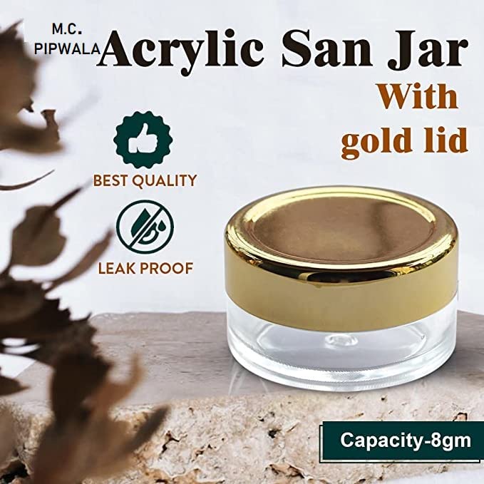 10 GM Empty Acrylic Jar with Gold Lid & Leakproof Inner Lids - Clear Cosmetic Container (Pack of 3) | Ideal for Creams, Salves, DIY Beauty Products & Travel Toiletries