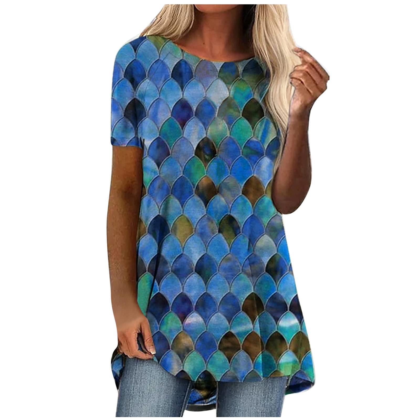 Women's Summer Lace Trim O-Neck Tunic Blouse - Floral Printed Short/Long Sleeve Pullover Top for Casual Wear & Office Outfits