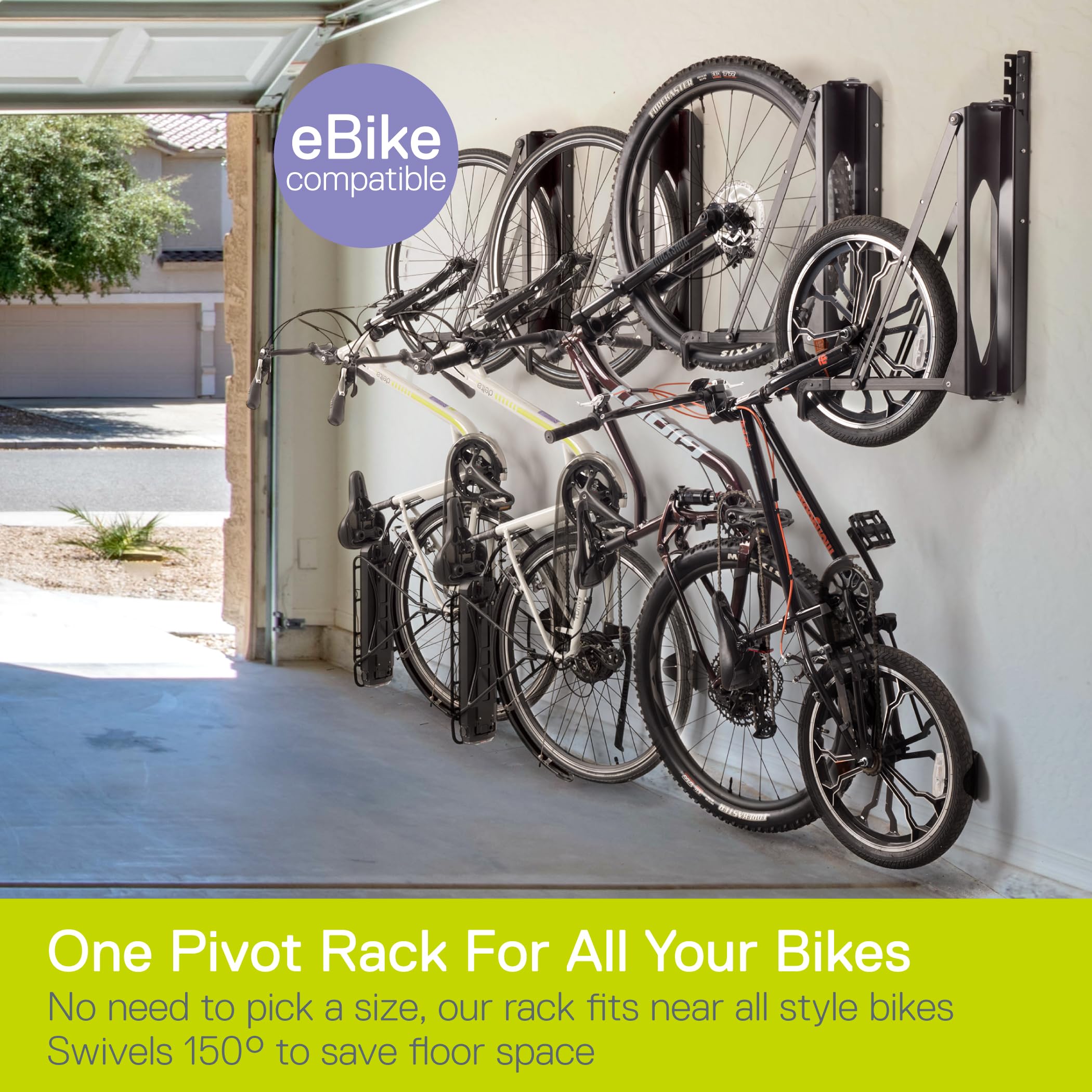 Delta Cycle Pivot Bike Storage Rack - Space-Saving Swivel Wall Mount Garage Bike Rack - No Lifting Vertical Bike Hanger for Indoor Storage (Holds 100 lbs) - Perfect for Small Spaces, Apartments & Garages