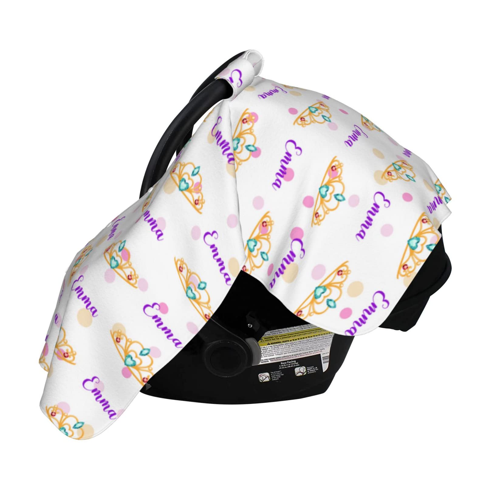 Personalized Baby Girl Crown Tiara with Name - Custom Car Seat Canopy Cover for Newborns & Infants - Peekaboo Opening Minky Nursing Cover - Perfect for Travel, Stroller & Photo Shoots