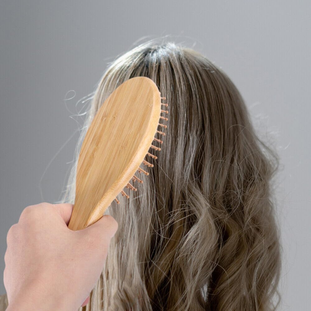 Street27® Natural Bamboo Wood Comb - Anti-Static Paddle Hair Brush for Women & Men with Cushion Massage, Detangling & Scalp Stimulation - Perfect for Daily Hair Care, Reducing Hair Loss & Promoting Healthy Hair Growth (Medium Size)