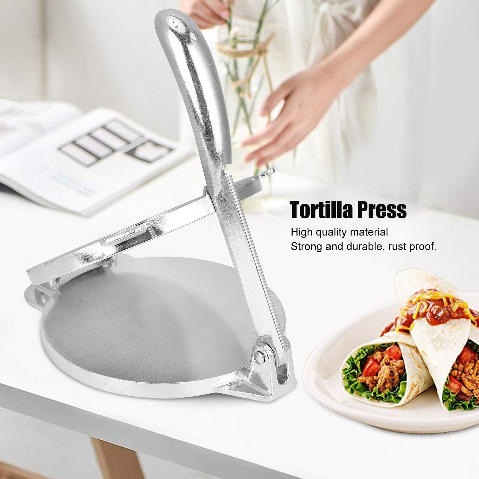 Aluminum Alloy Tortilla Press Maker - Foldable Dough Press Tool for Homemade Tortillas, Pastry & Baking | Perfect for Mexican Cuisine, Taco Night & Kitchen DIY Projects