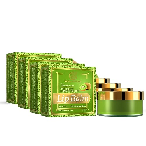 Khadi Natural Kiwi Fruit Lip Balm with Beeswax & Honey - Herbal Moisturizing Lip Care for Dry, Chapped Lips | Chemical-Free, Vegan & Cruelty-Free | Unisex Formula | Pack of 4 (20g Total) | Perfect for Winter Skincare, Daily Hydration & On-The-Go Nourishment