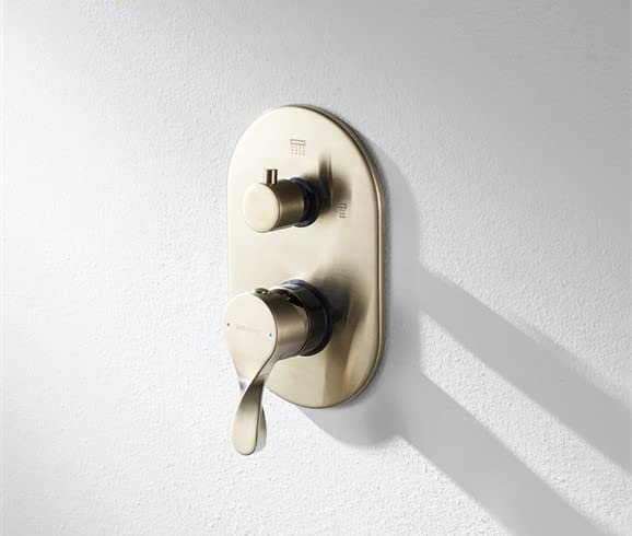 Bravat Round Thermostatic Shower Mixer Valve - Wall Mounted Brass Dual Handle Brushed Nickel Water Mixing Valve for Bathroom & Shower - Perfect for Modern Home Renovation & Spa Experience