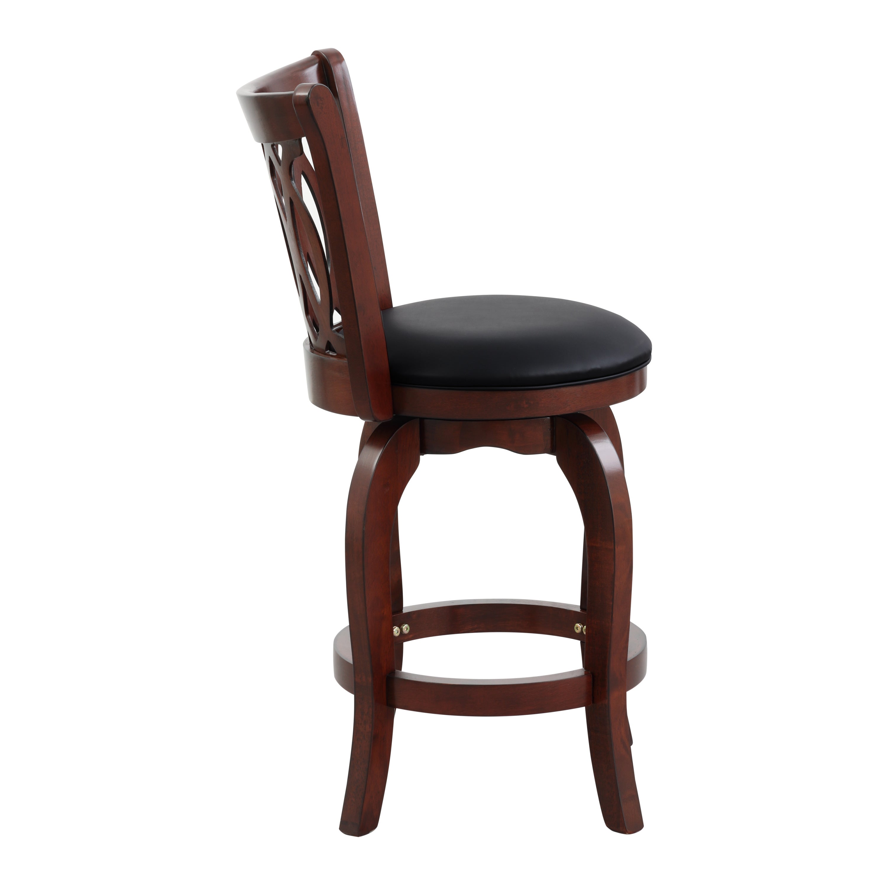 Dark Cherry Faux Leather Swivel Bar Stool - Solid Wood Counter Height Chair with Comfortable Back Design - Perfect for Kitchen Islands, Home Bars & Dining Rooms