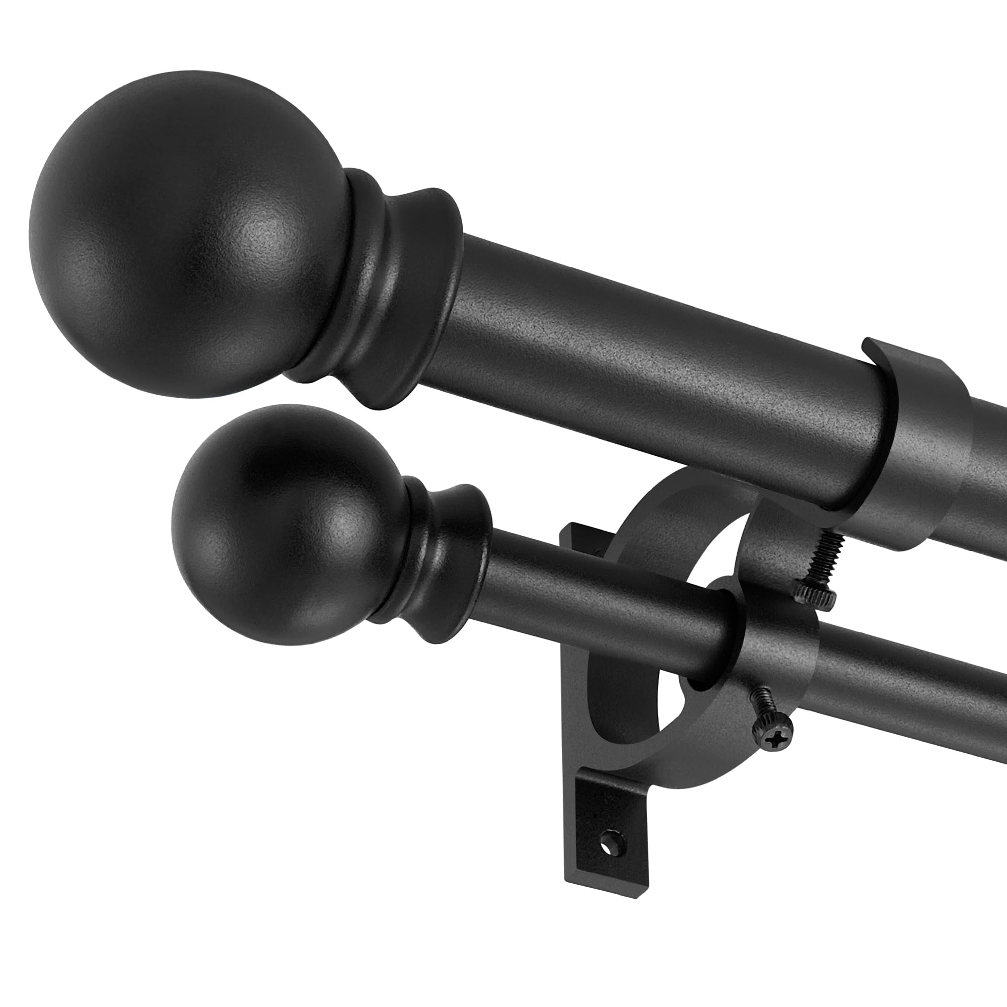 Matte Black Double Curtain Rods 36-72 Inch Adjustable - 1