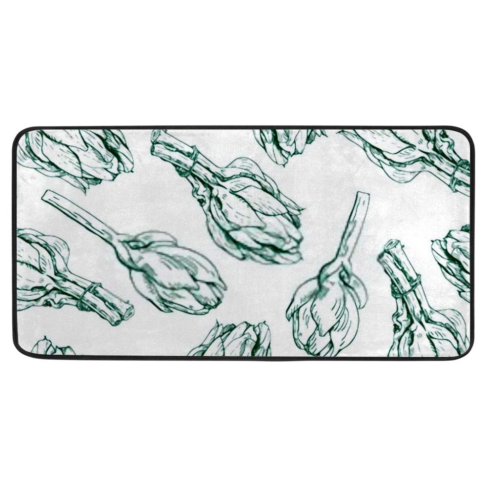 Guitong Non-Slip Anti-Fatigue Kitchen Mat - Absorbent Polyester Floor Rug for Standing Comfort, Green Artichoke Design, 39x20 Inch - Perfect for Kitchen, Home, and Office Use