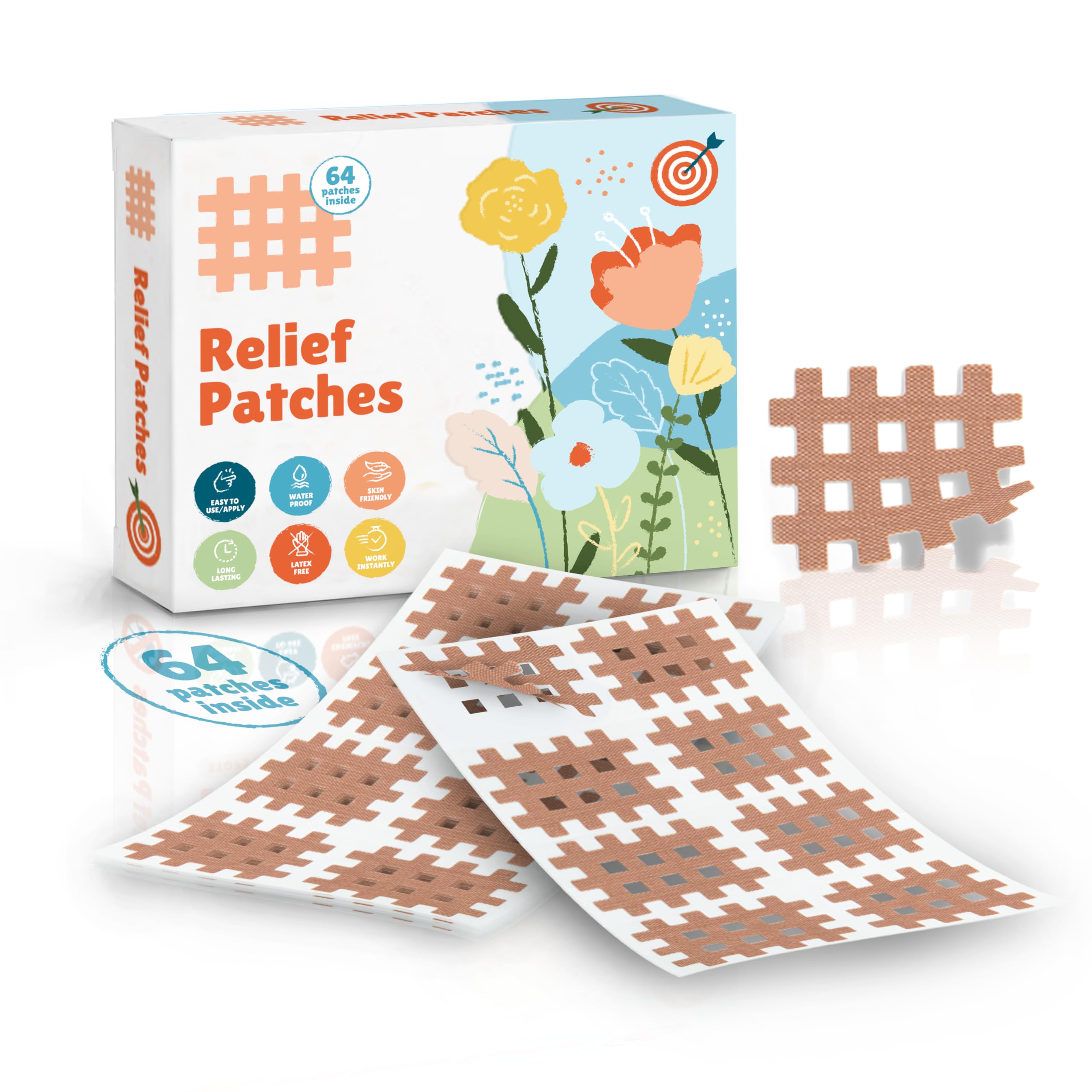 Natural Itch Relief Patches for Mosquito & Insect Bites - Chemical-Free Crosshatch Stickers for Kids & Adults | Tick Protection for Camping & Outdoor Activities | Pack of 64 | Perfect for Hiking, Travel & Summer Adventures