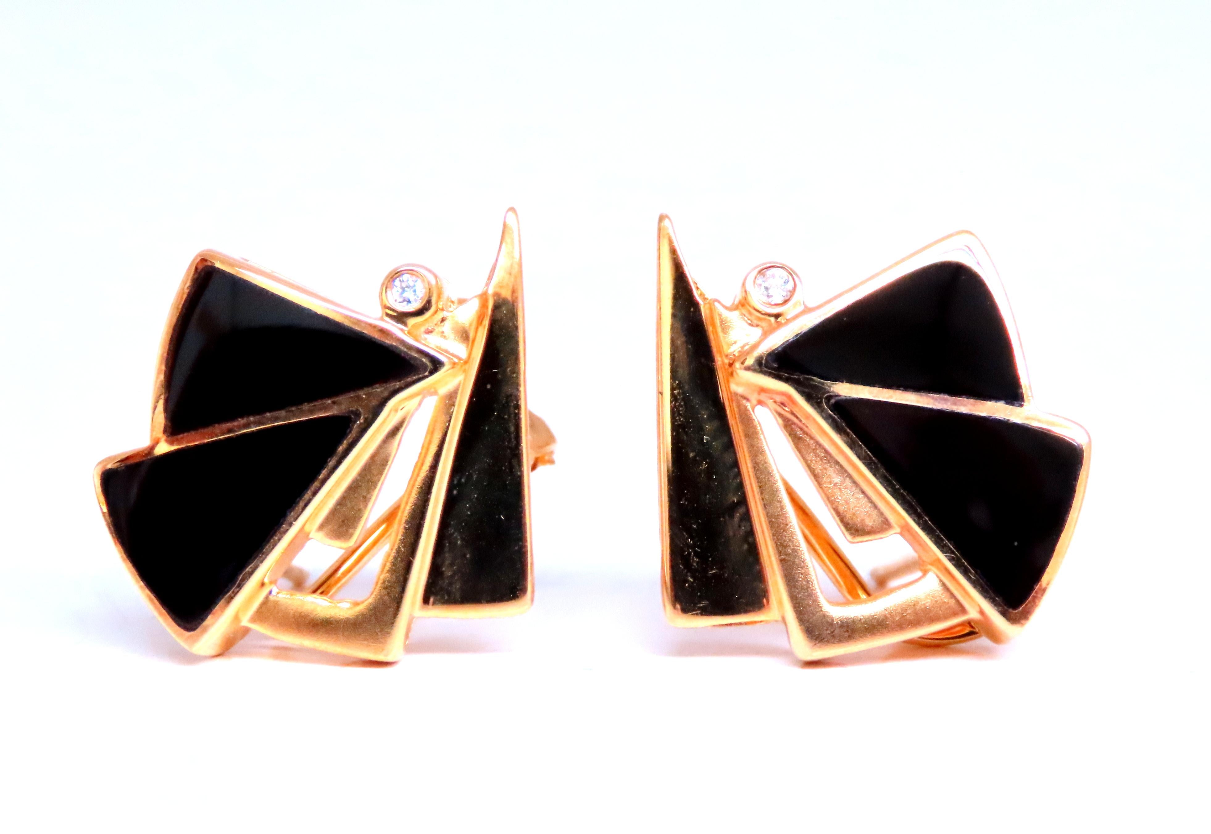 Art Deco Style Step Tier Onyx Clip Earrings in 14kt Gold - Vintage Inspired Jewelry for Evening Parties & Special Occasions