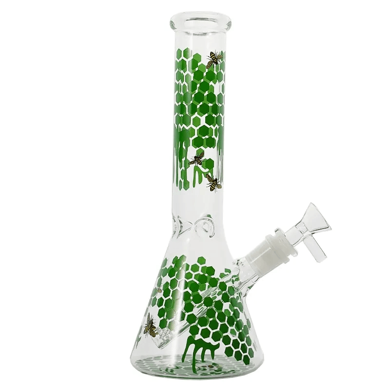 10 Inch Honeycomb Percolator Glass Water Pipe with Glass Bowl - Premium Bee Decal Beaker Bong for Smooth Smoking Experience | Perfect for Home Use, Parties & Gifts