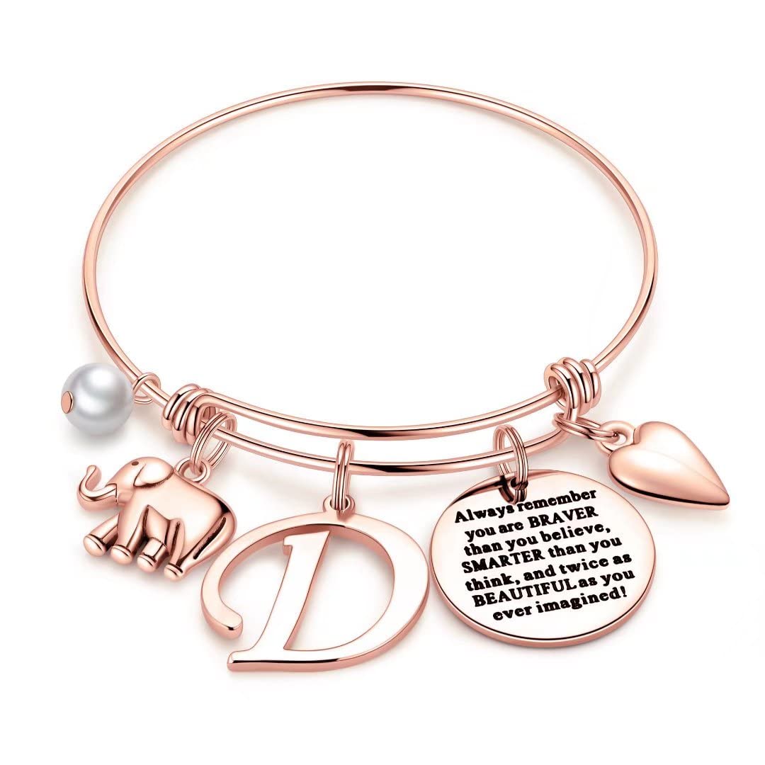 Rose Gold Initial Elephant Charm Bracelet for Women & Girls - Personalized Inspirational Jewelry Gift for Birthday, Mom, Daughter & Friends | Perfect for Everyday Wear, Special Occasions & Thoughtful Gifting