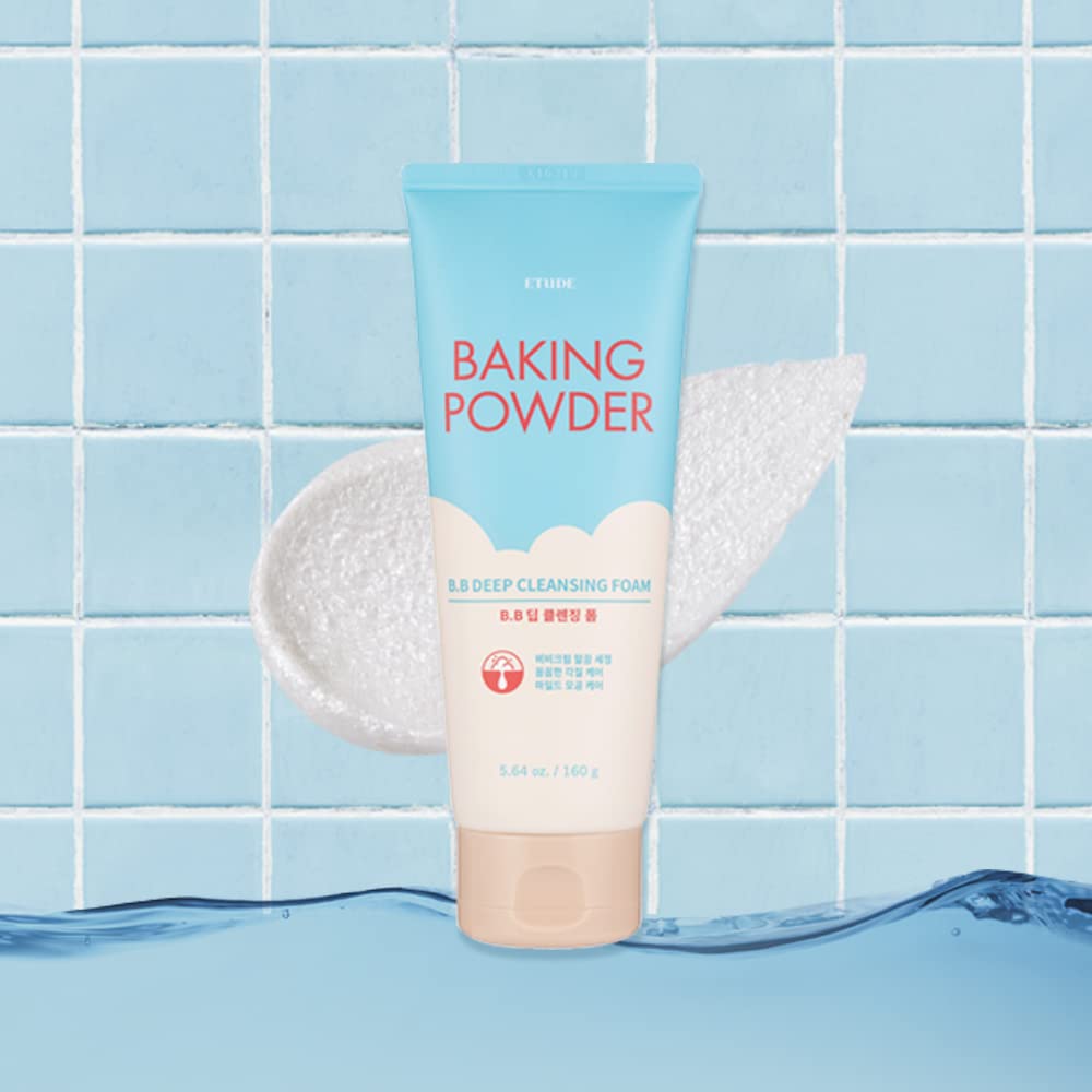 ETUDE Baking Powder B.B Deep Cleansing Foam 5.4 fl.oz (160ml) - Korean Exfoliating Face Wash for Blackheads & Dead Skin Removal | K-Beauty Skincare, Gentle Pore Cleanser, Perfect for Daily Use & Gift Giving