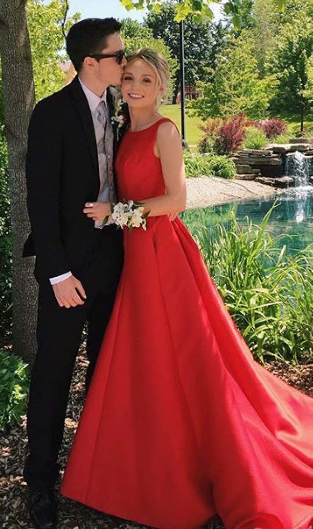 Elegant Gold Satin A-Line Prom Dress with Pockets - Women's Formal Gown Size 6 for Homecoming, Wedding & Special Occasions