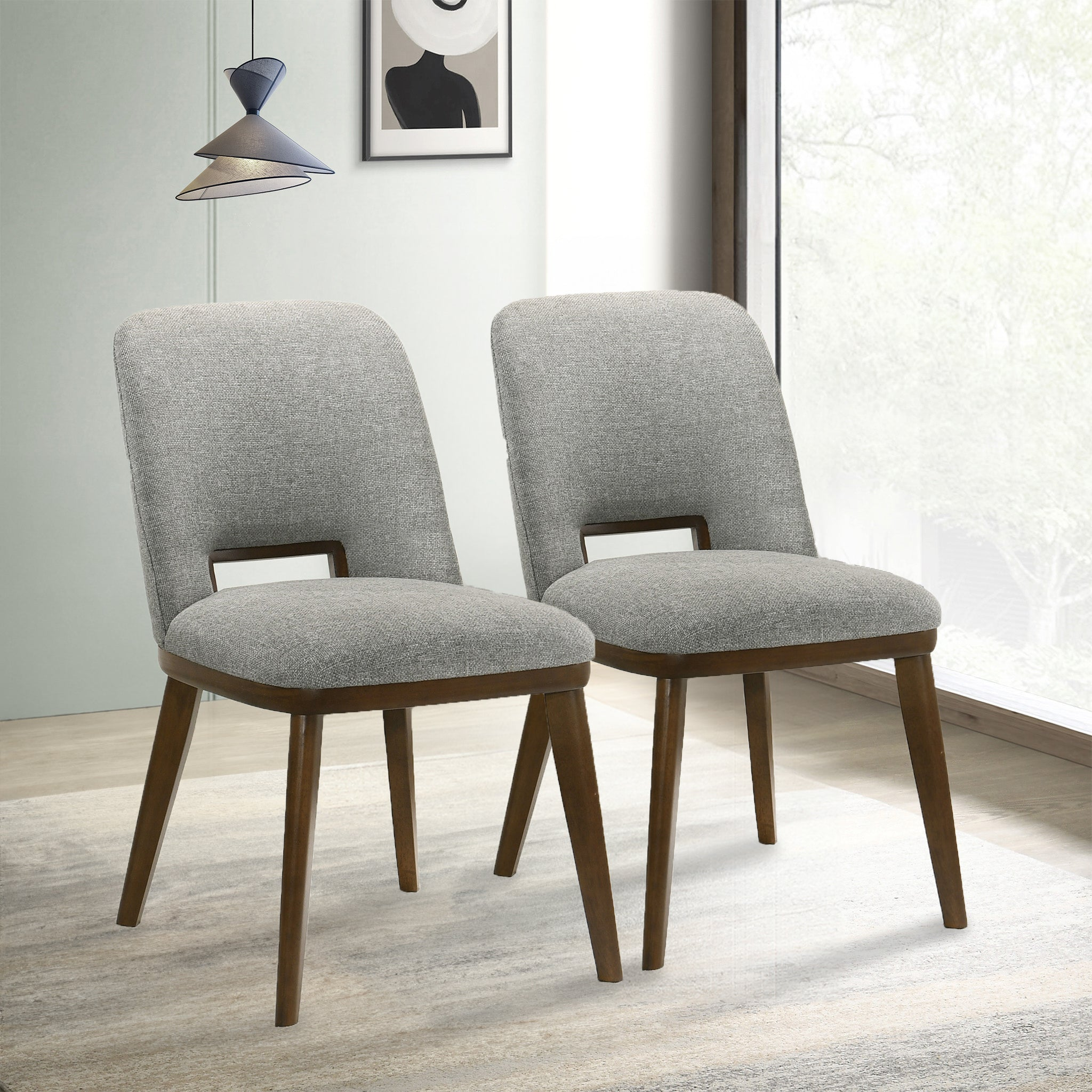 Blake Light Grey Fabric Dining Chairs (Set of 2) - Modern Comfortable Kitchen & Dining Room Chairs for Home, Restaurant, Cafe