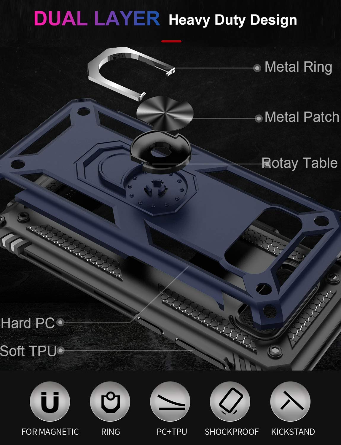 LUMARKE Galaxy S8 Case - 16ft Drop Tested, Military Grade Protection with Magnetic Ring Kickstand | Car Mount Compatible | Durable Phone Cover in Blue | Perfect for Outdoor, Travel & Daily Use