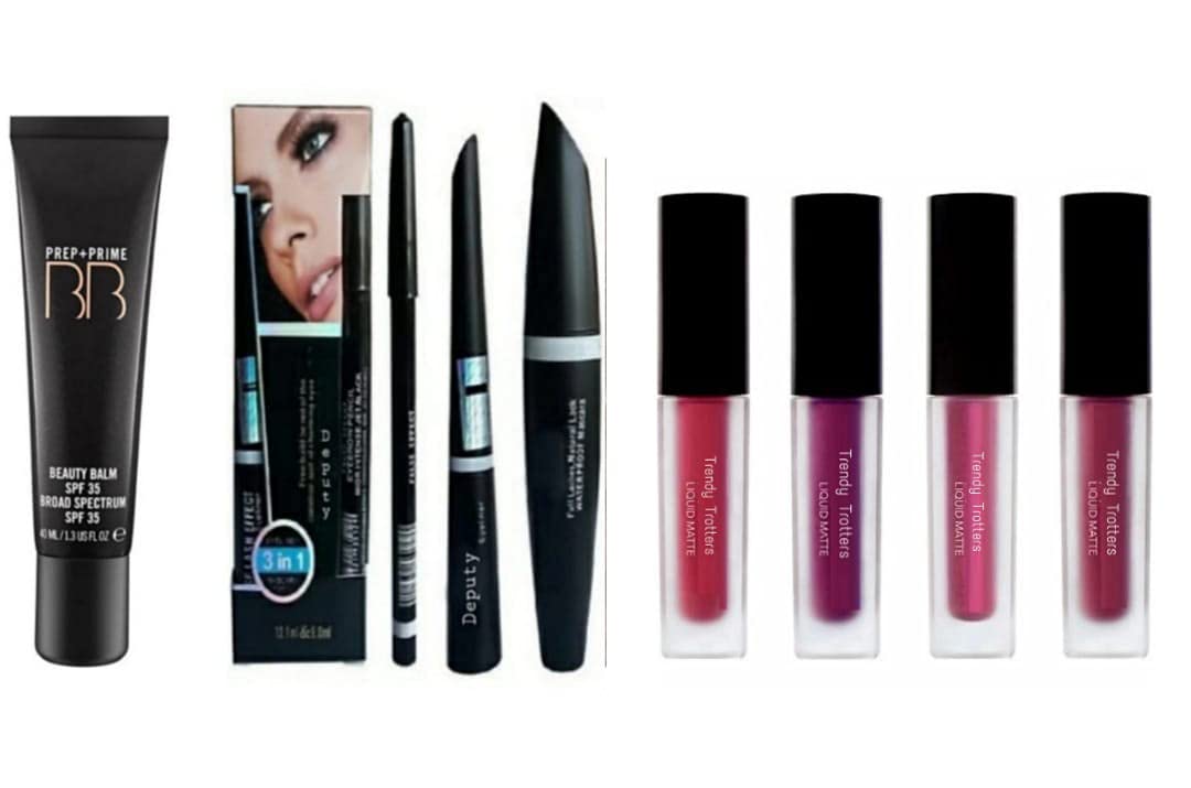 Deputy PREP+PRIME BB Beauty Balm Cream - Waterproof Mascara, Liquid Eyeliner, Eyebrow Pencil & Matte Mini Red Lipstick Set | Full Face Makeup Kit for Daily Use & Special Occasions