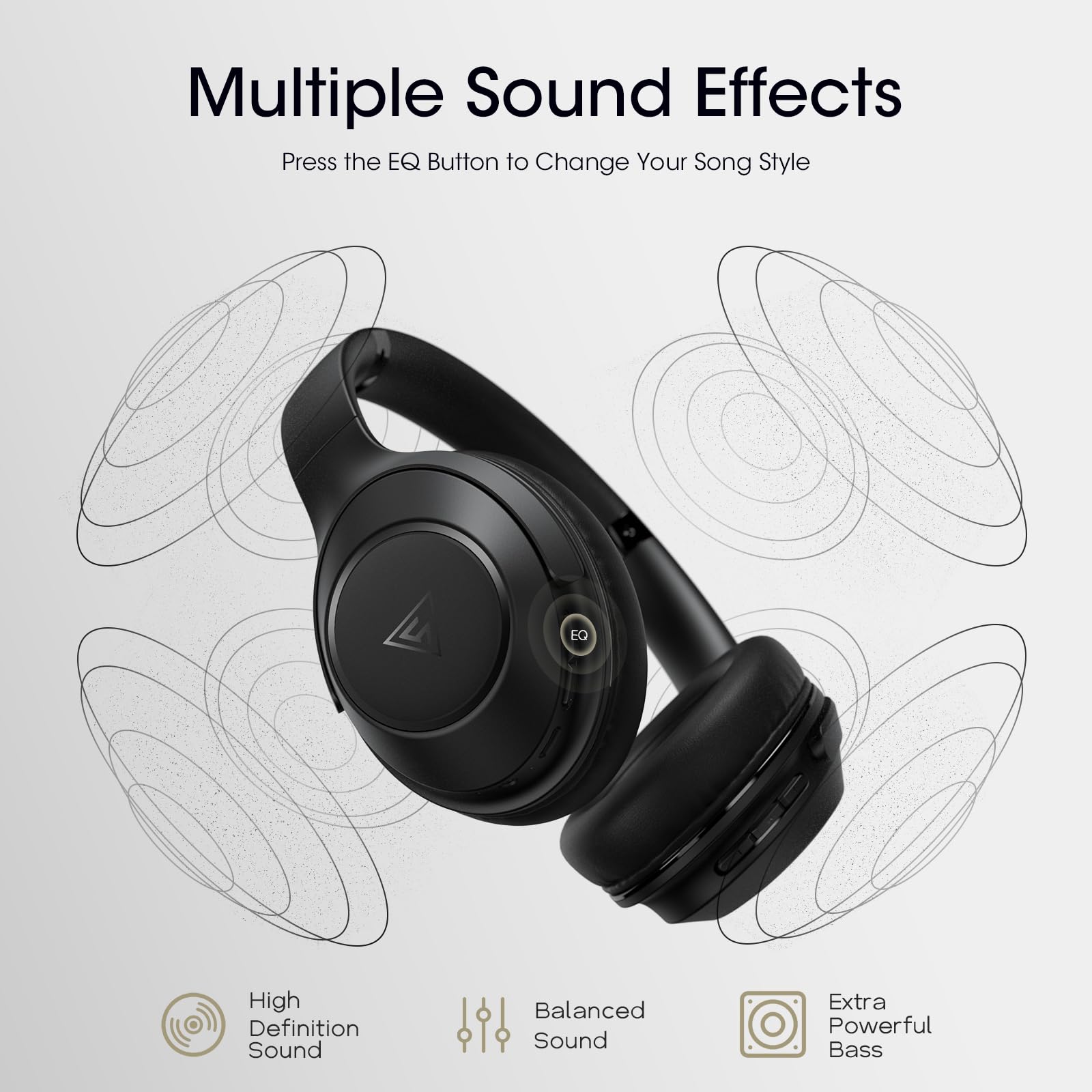 DOQAUS Wireless Bluetooth Headphones with Microphone - 70 Hours Playtime, Hi-Fi Stereo Sound, 3 EQ Modes, Foldable Design for iPhone, Android, PC - Perfect for Travel, Office, Gym & Commuting (Black)