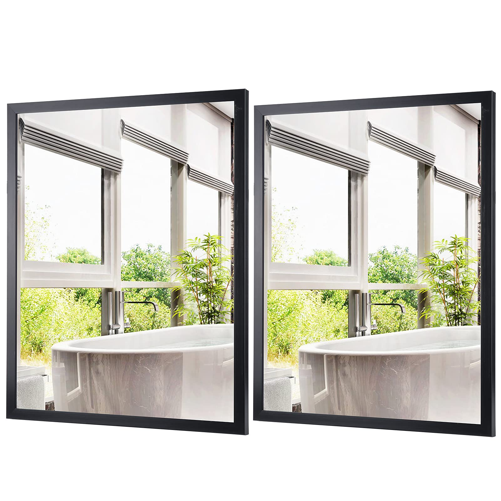 CRUGLA 2 Pack 16x20 Inch Black Rectangle Wall Mirrors - Modern Hanging Mirror for Bathroom, Living Room & Bedroom Decor - Perfect for Vanity, Entryway and Home Staging