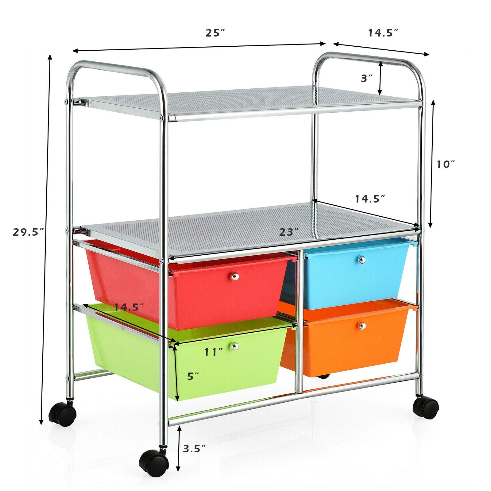 4-Tier Rolling Storage Cart with 4 Drawers & 2 Open Shelves - Organizer for Towels, Toiletries, Books, Office Supplies & Kitchen Spices - Perfect for Kitchen, Bathroom, Living Room & Office Organization (Black)