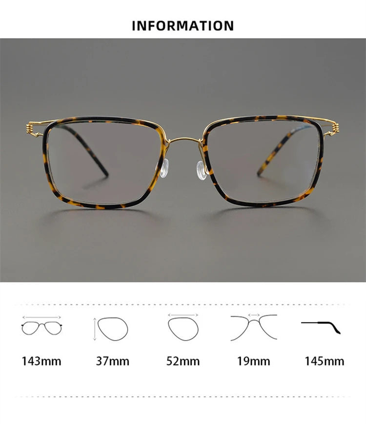 Stylish Unisex Black Titanium Square Screwless Eyeglasses Frame 6062 - Lightweight & Durable for Work, Reading & Fashion