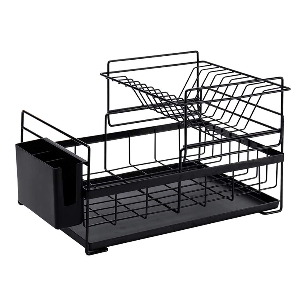 Stainless Steel Double Layer Dish Drainer for Kitchen Sink - Top Shelf for Plates, Bottom Rack for Bowls - Chopstick & Spoon Organizer - Space Saving Drying Rack for Countertop (Perfect for Small Kitchens & Dish Drying Organization)