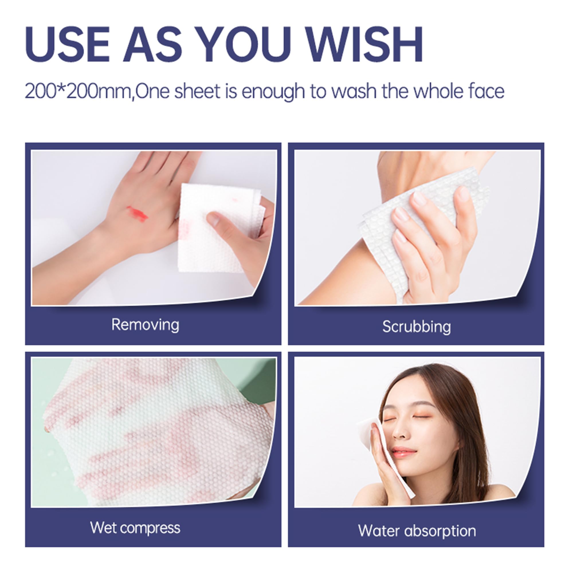 100 Count Ultra Soft Disposable Face Towels for Sensitive Skin - Thick Facial Wash Cloths, Lint-Free Makeup Remover & Skincare Wipes - Perfect for Daily Cleansing, Spa Days and Travel