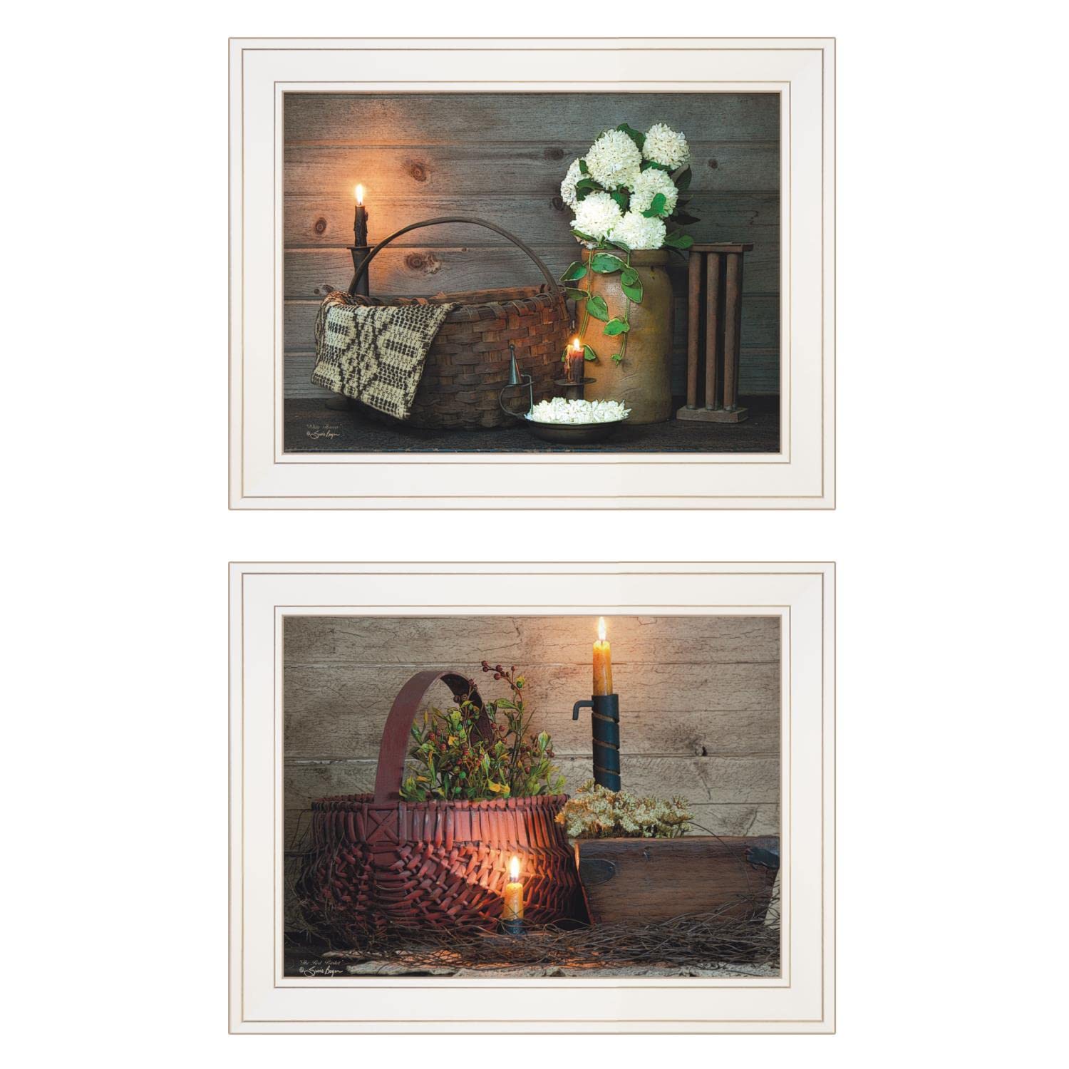 Susie Boyer 2-Piece White and Red Baskets Wall Art Set with Black Frame - Perfect for Living Room, Bedroom, or Office Decor
