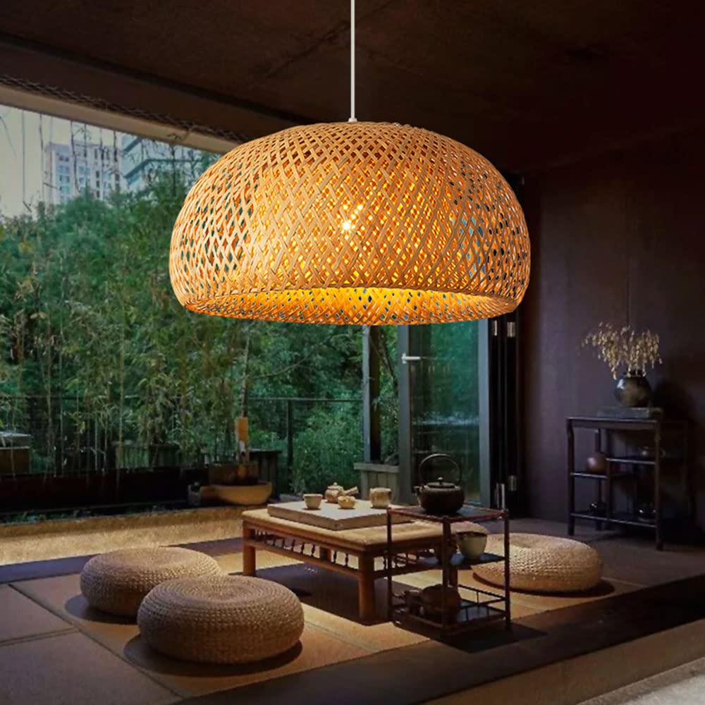 Handwoven Bamboo Chandelier - Natural Rattan Pendant Light with Japanese Wood Art Design | Perfect for Boho Living Room, Bedroom, or Patio Lighting Decor