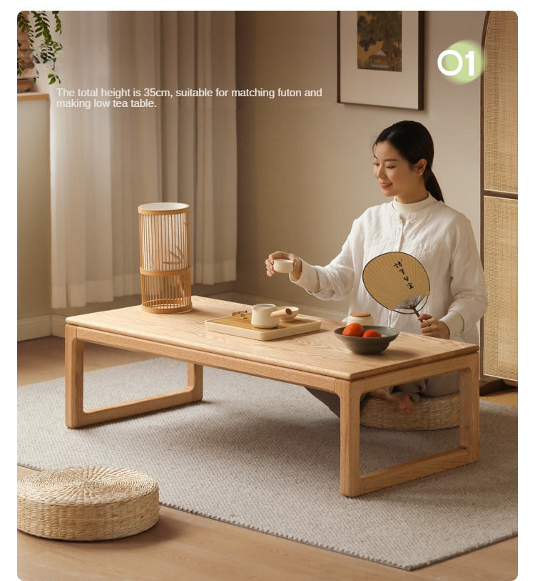 Japanese Style Solid Wood Tea Table - Oak, Black Walnut, Ash - Handcrafted Zen Coffee Table for Living Room, Meditation & Tea Ceremony