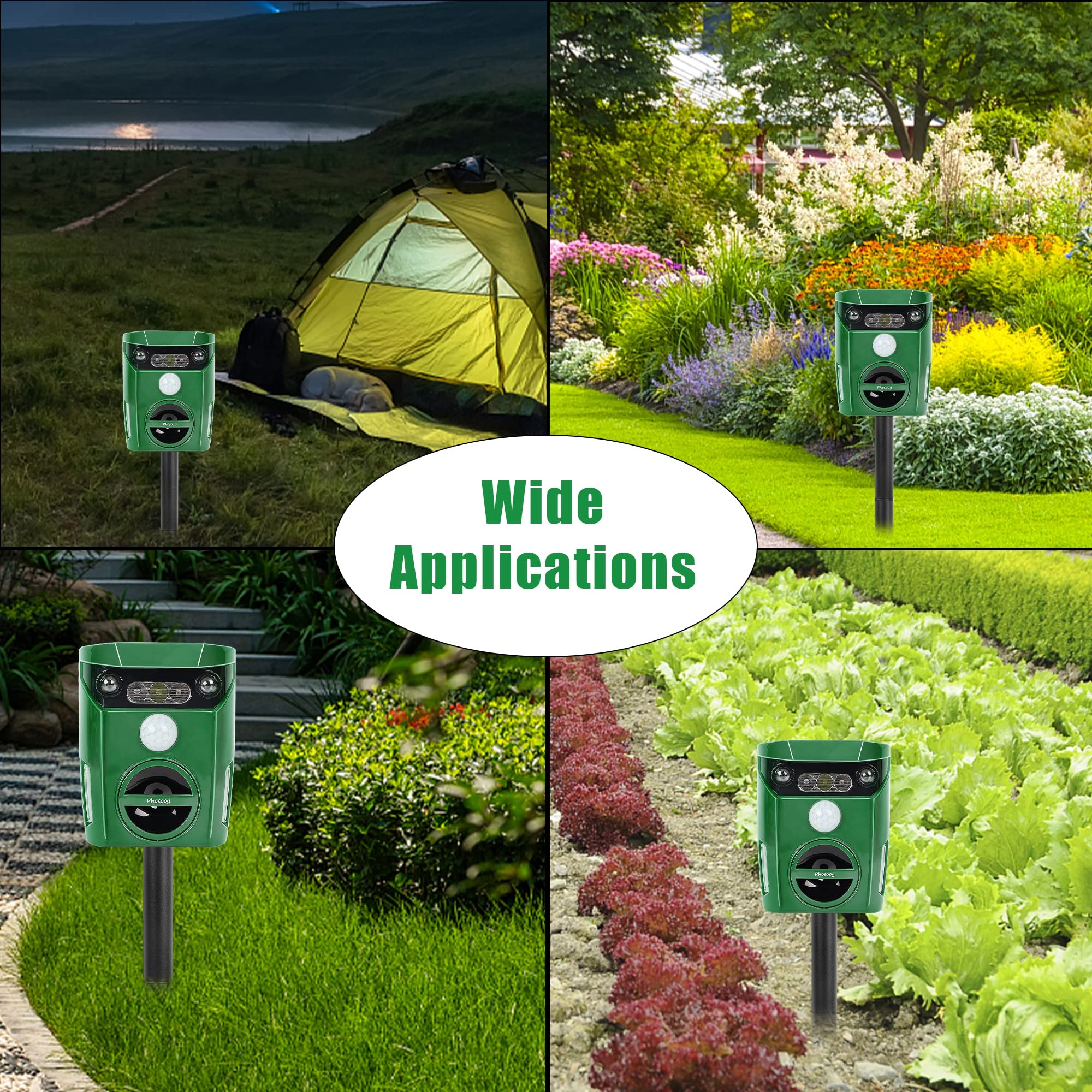 Solar Ultrasonic Animal Repeller - Outdoor Waterproof Pest Deterrent with Motion Sensor & LED Flashing Lights - Repels Cats, Squirrels, Rats, Skunks, Raccoons & Deer - Perfect for Gardens, Yards, Farms & Patios