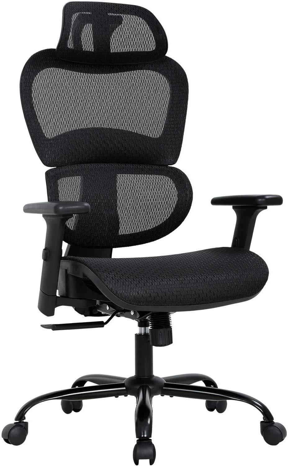 Ergonomic Office Chair with Adjustable Lumbar Support - Mesh Computer Desk Chair with Arms, Swivel & Rolling Wheels - Comfortable Task Chair for Home Office, Gaming & Workspace