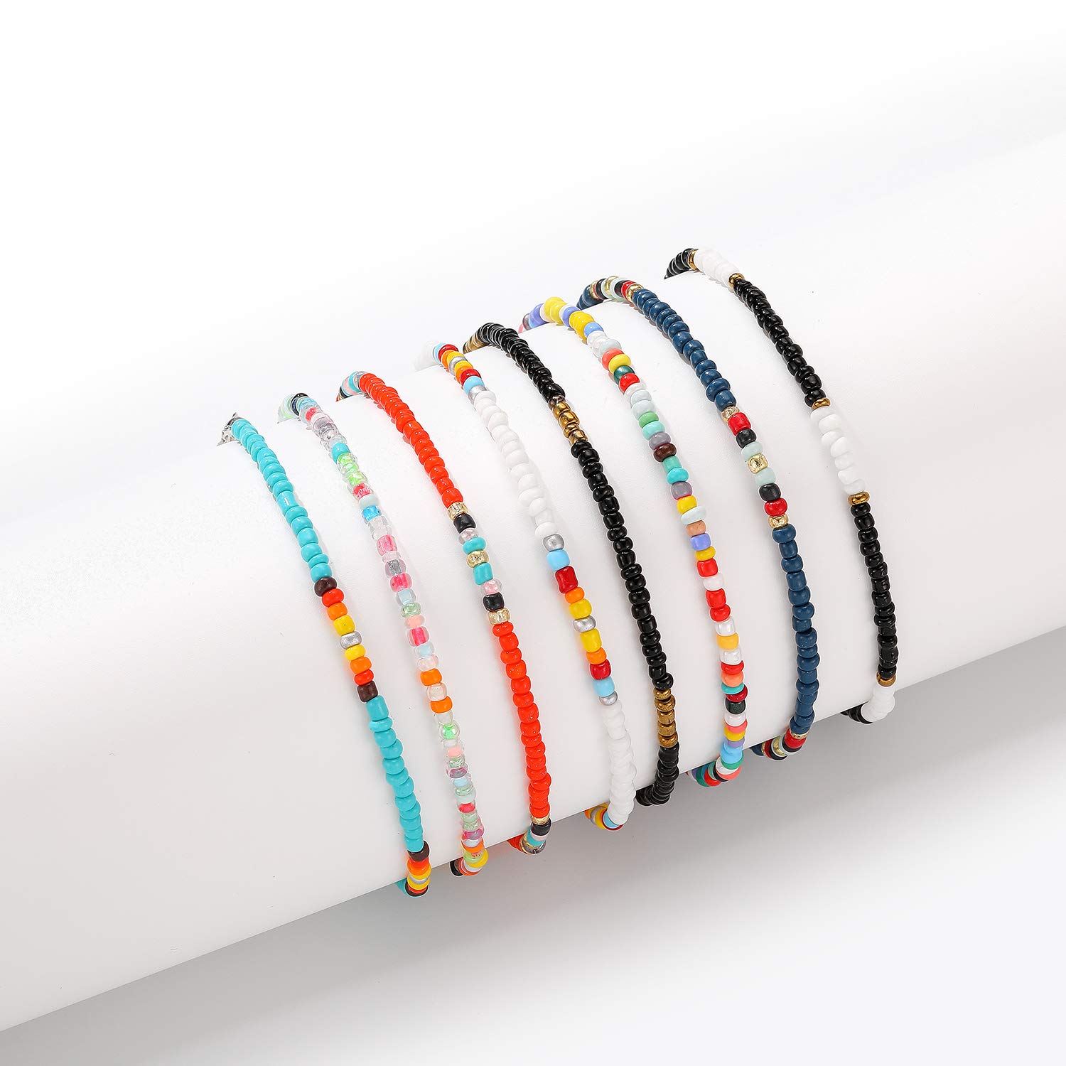 Handmade Boho Beaded Anklets for Women - 8-12Pcs Adjustable Colorful Bead Ankle Bracelets Set - Perfect for Beach, Summer, Festival & Boho Fashion Accessories