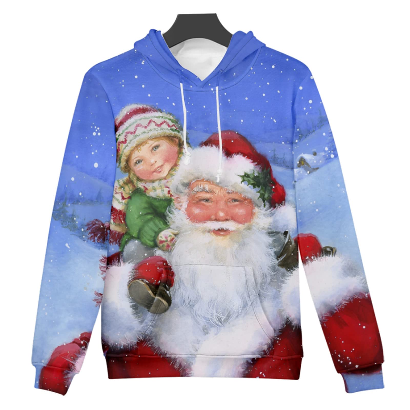 Funny 3D Santa Elf Christmas Hoodie for Men - Festive Pullover Sweatshirt with Kangaroo Pocket (Plus Size Available) | Perfect for Holiday Parties, Ugly Sweater Contests & Cozy Winter Gatherings