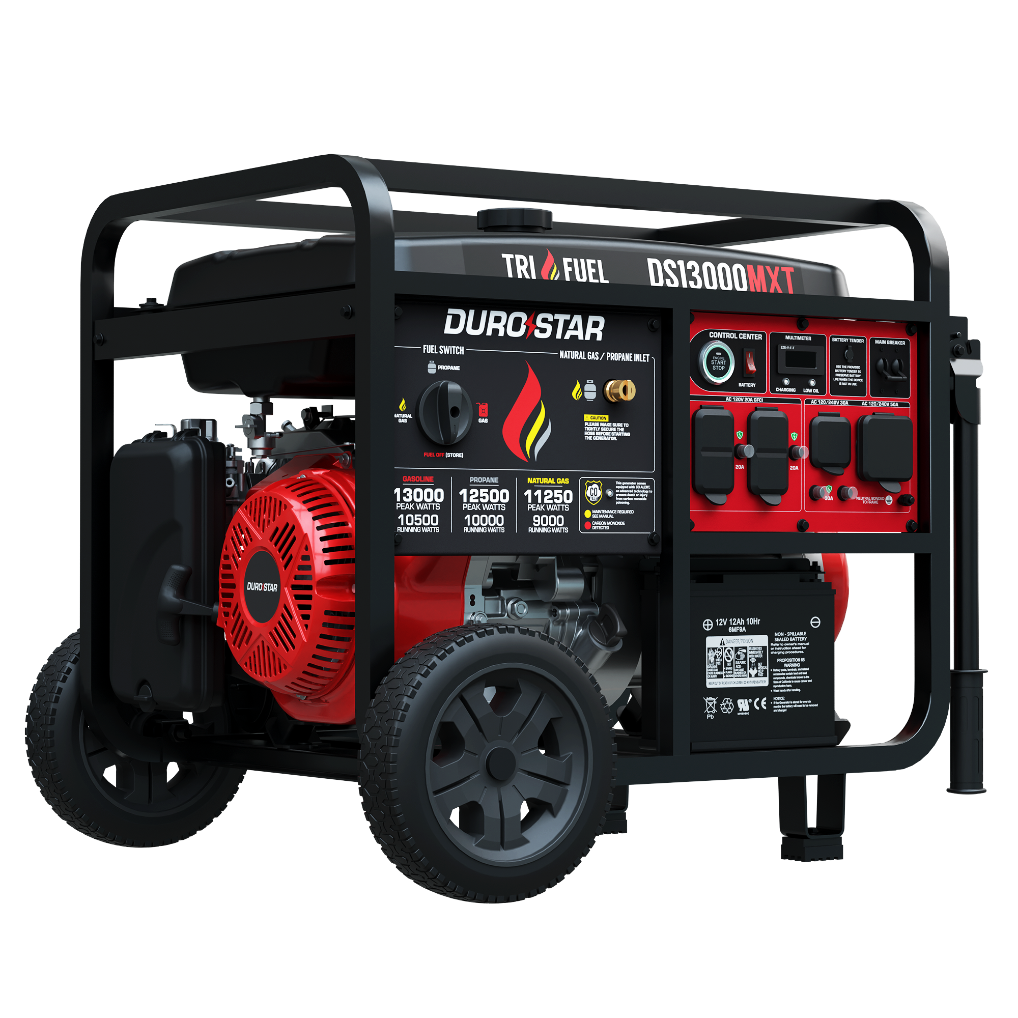 13,000W Tri-Fuel Portable Generator with CO Alert - Gas, Propane & Natural Gas Compatible for Home Backup, Camping & Emergency Power