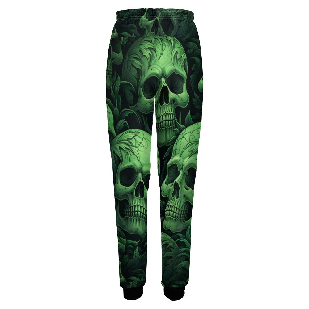 Stylish Green Skulls Print Sweatpants for Men & Women - Comfortable Joggers for Casual Wear, Gym, and Lounge