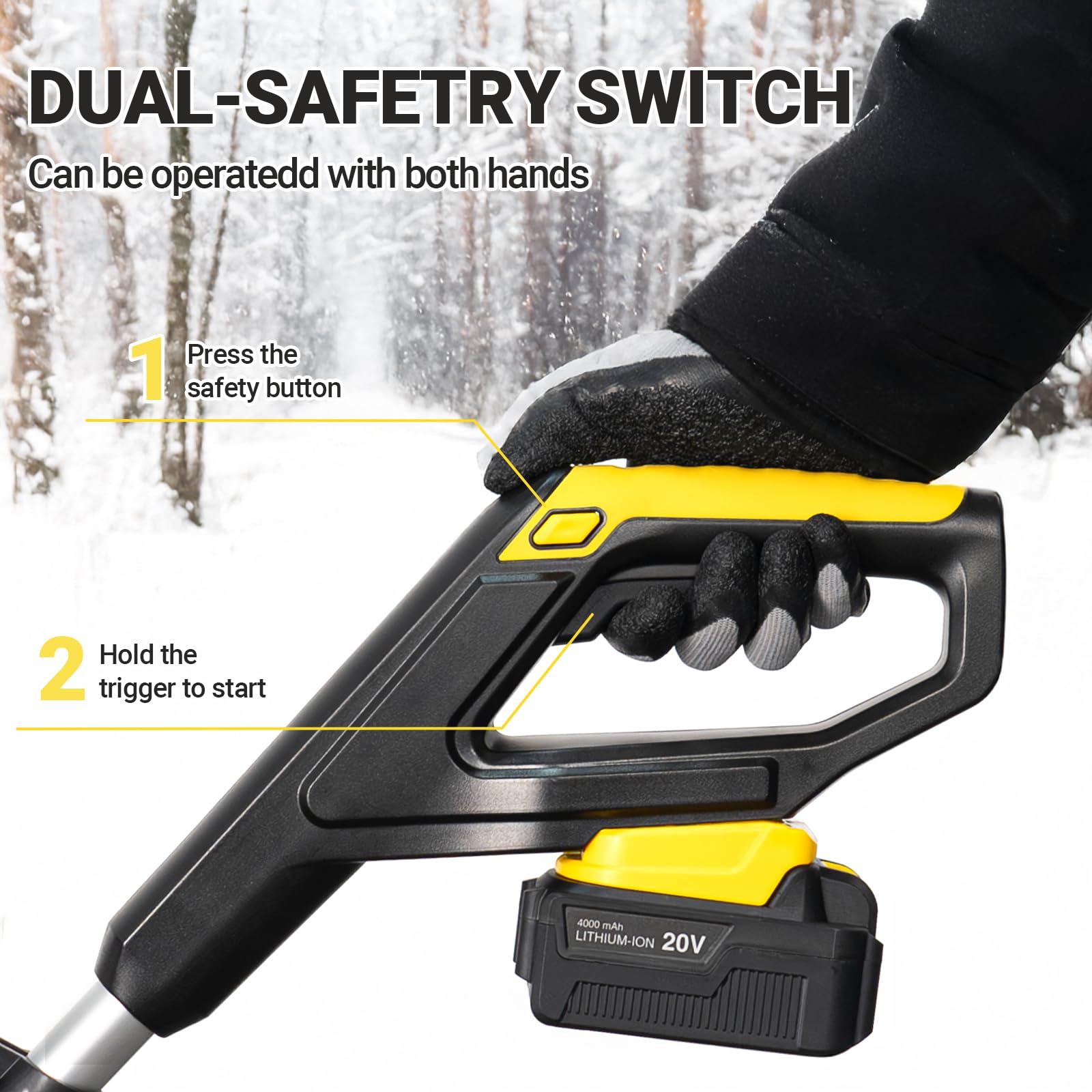 20V Cordless Electric Snow Shovel - 12 Inch Wide with Directional Plate & Auxiliary Handle - 4.0Ah Battery & Charger Included - Perfect for Driveway, Patio, Deck & Walkway Snow Removal - Winter Home & Garden Essential Tool