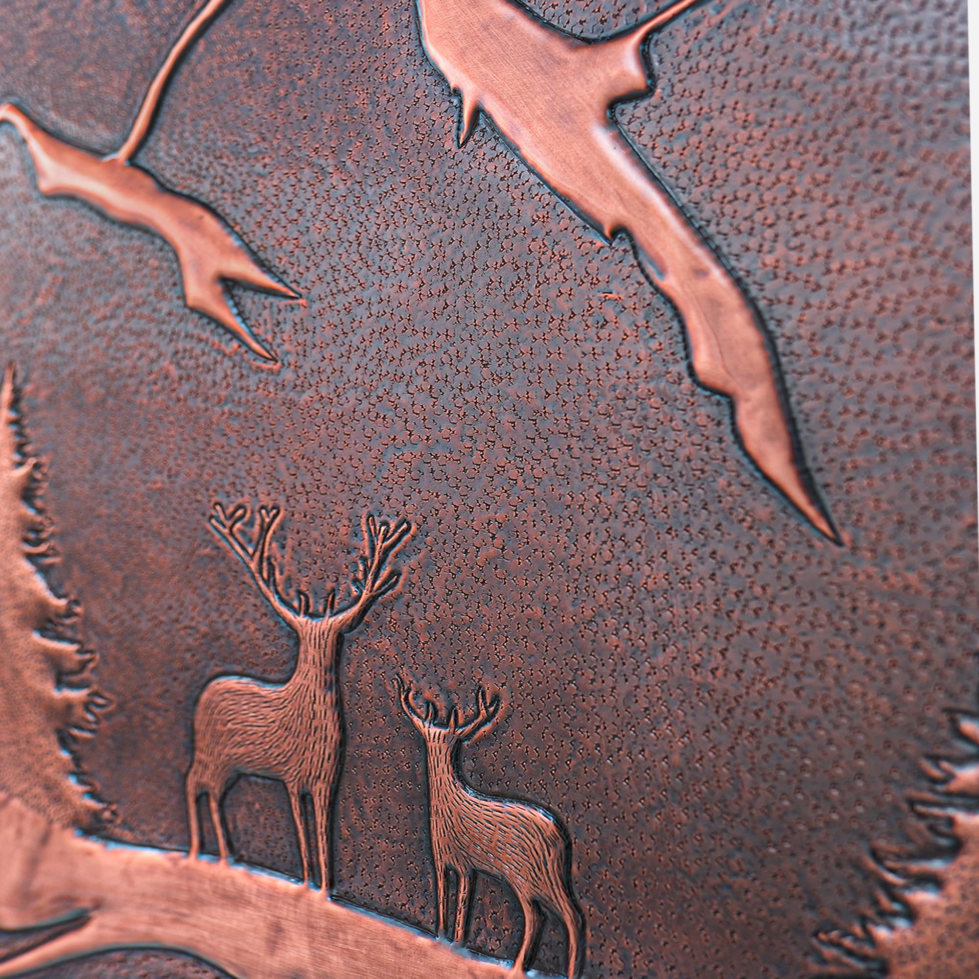 Handmade Copper Backsplash Tile - Nature Scene with Mountains & Deer Forest Design - Indoor & Outdoor Kitchen Wall Decor - Perfect for Rustic & Modern Home Décor (Brown)